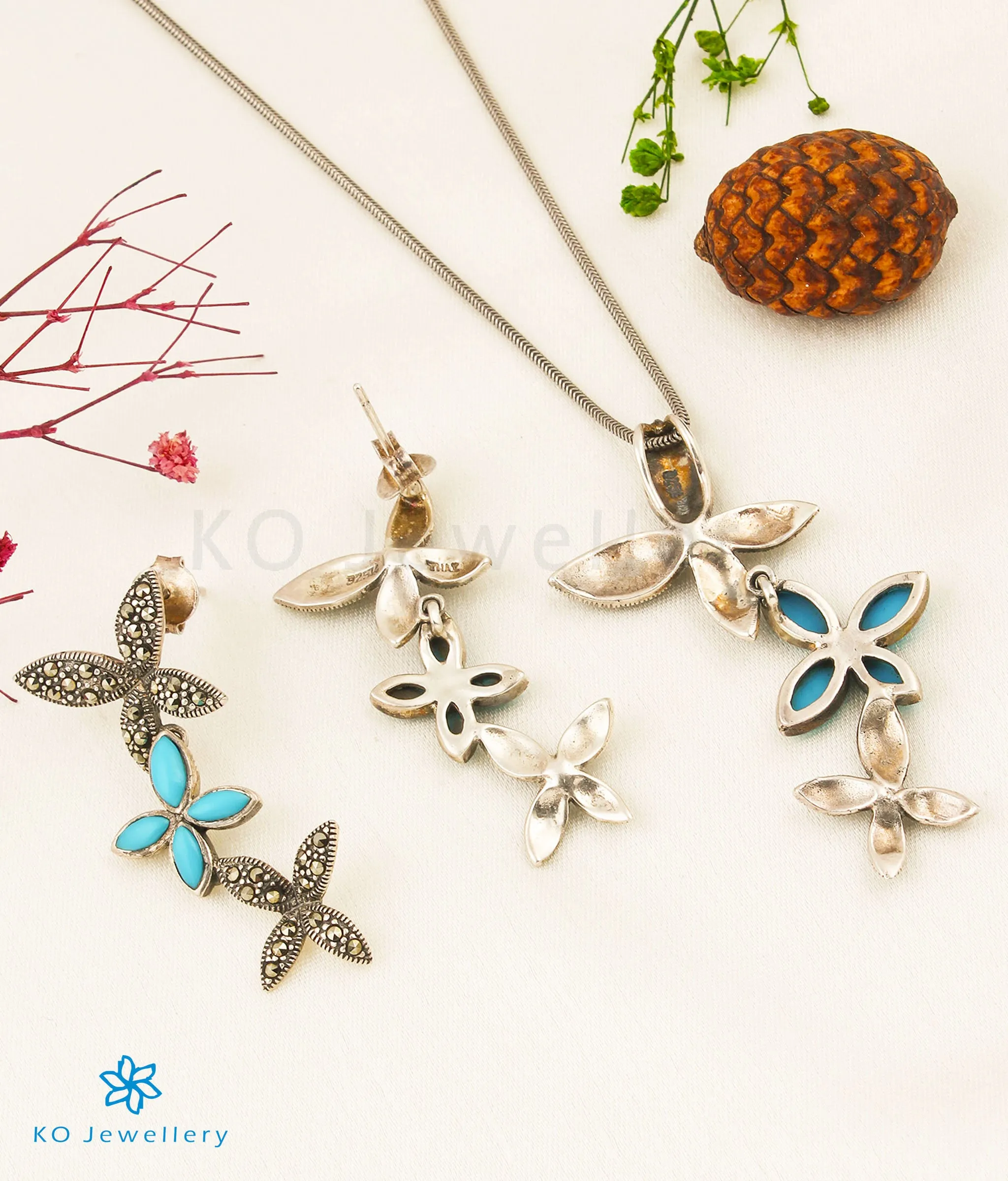 The Maria Silver Marcasite Pendant Set