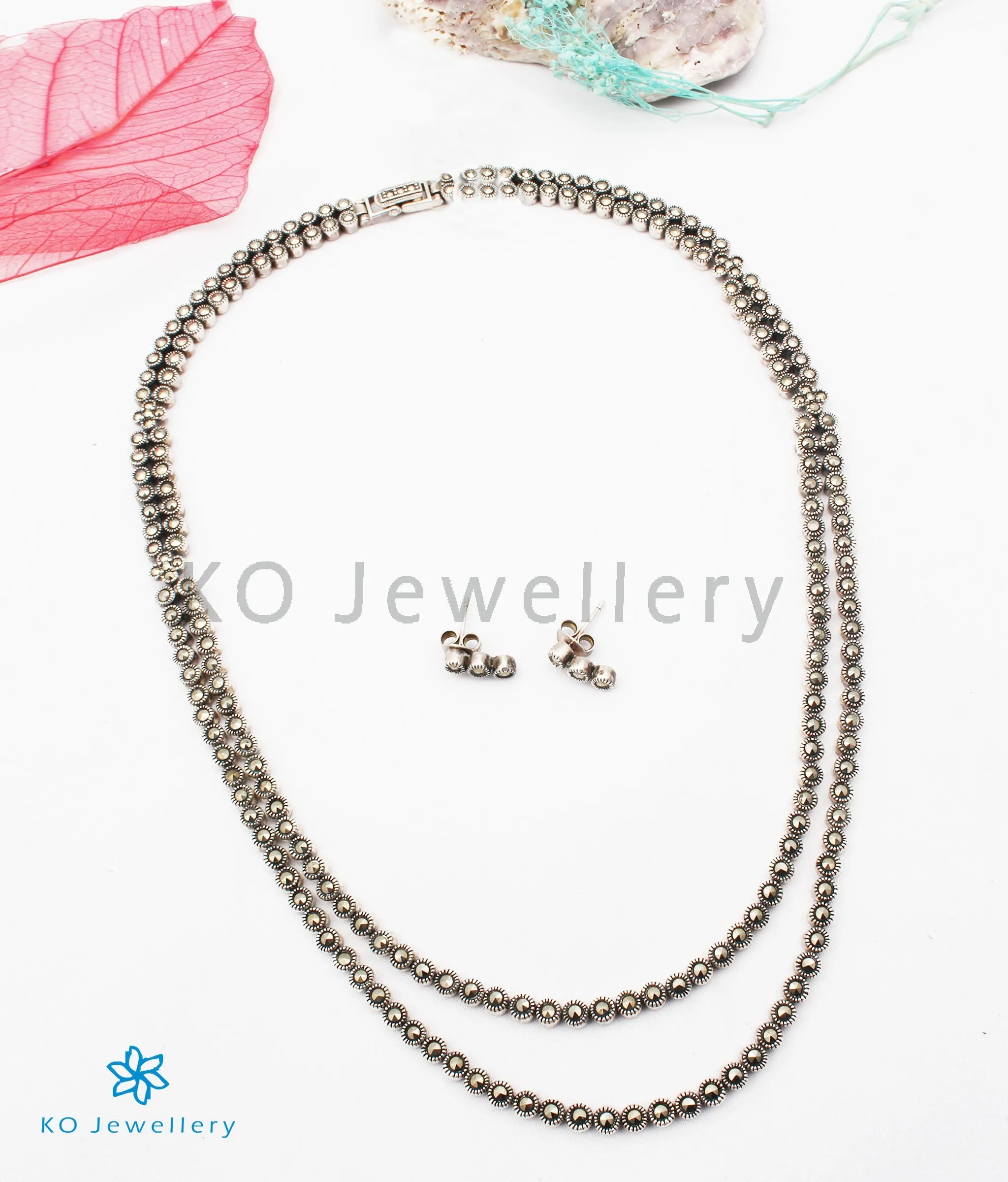 The Neo Silver Marcasite Necklace & Earrings