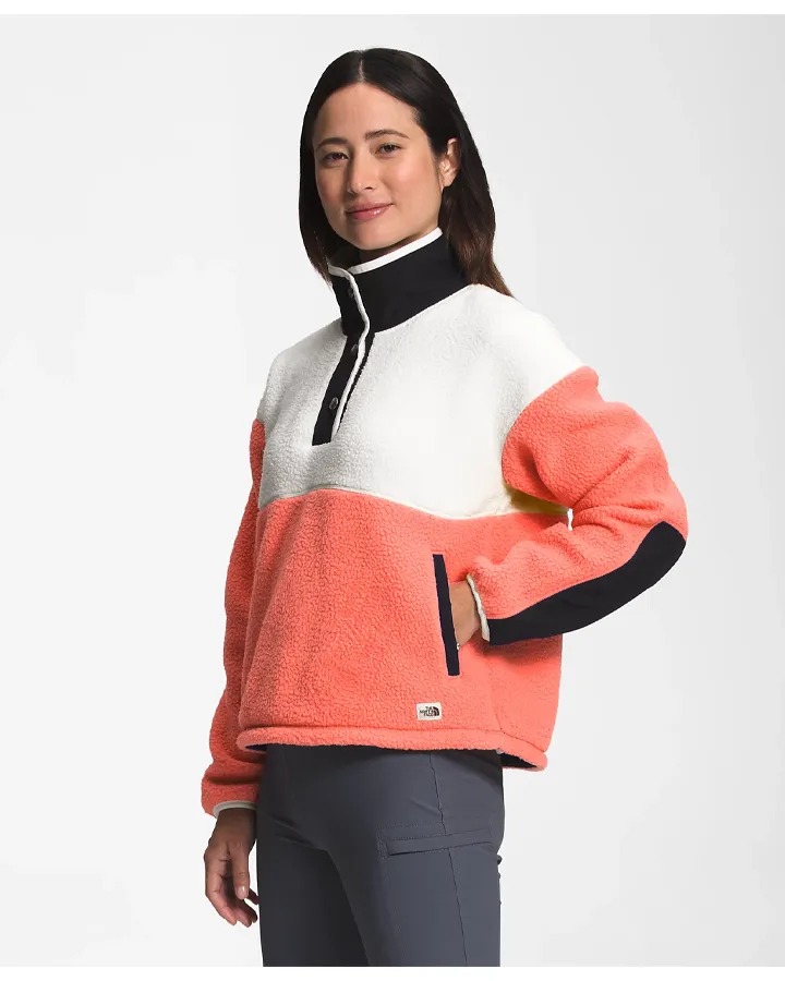 The North Face Women's Cragmont Fleece 1 / 4 Snap - Coral Sunrise / Gardenia White / TNF Black
