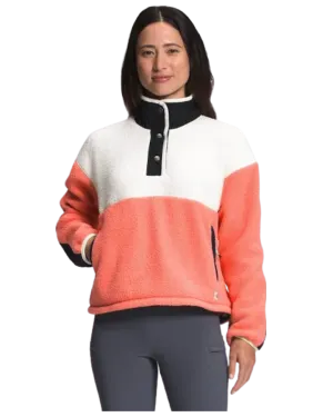 The North Face Women's Cragmont Fleece 1 / 4 Snap - Coral Sunrise / Gardenia White / TNF Black
