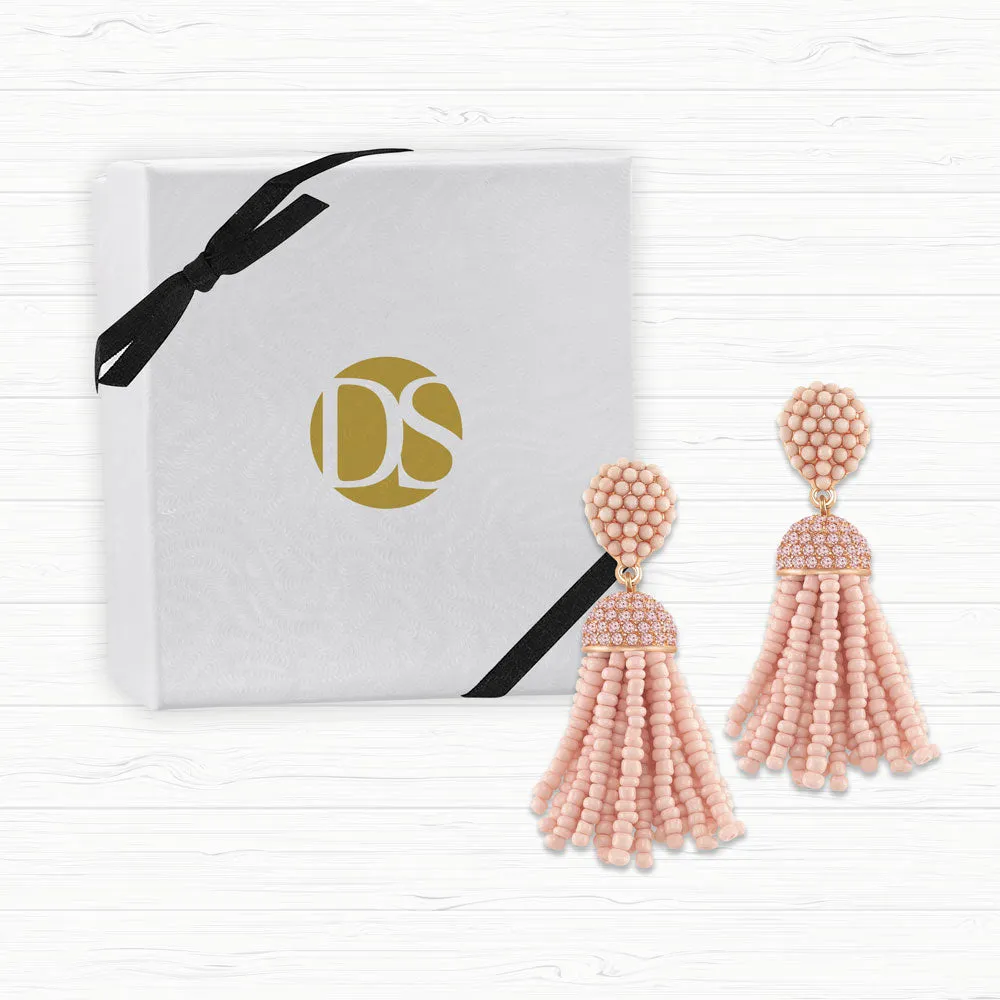 “The Petite Tassel” Pave Crystals & Seed Beads Drop Earrings