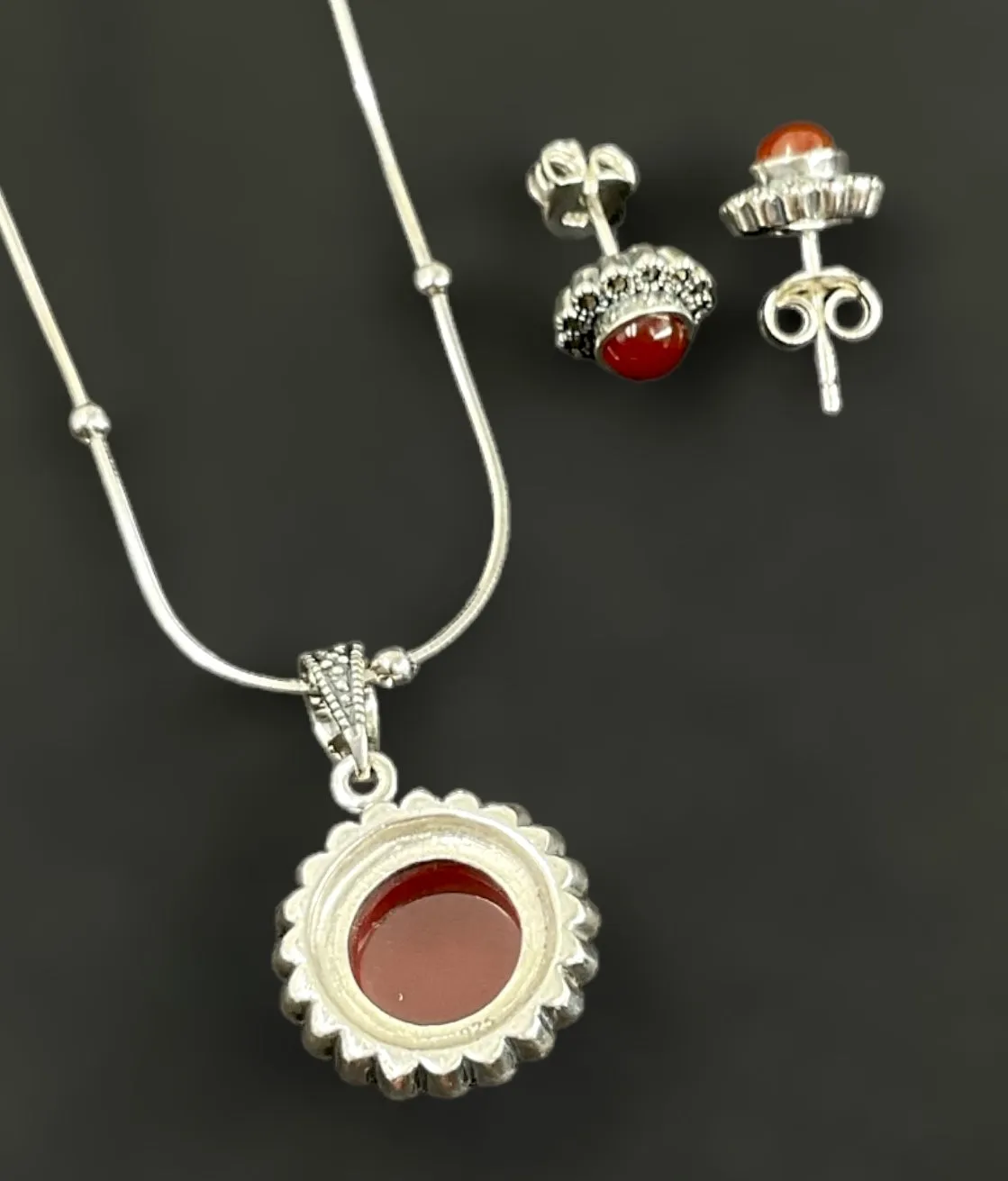 The Sadara Silver Marcasite Pendant Set