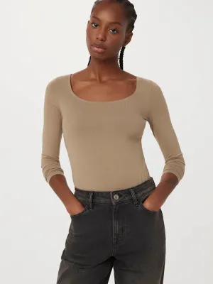 The U Neck Bodysuit in Taupe