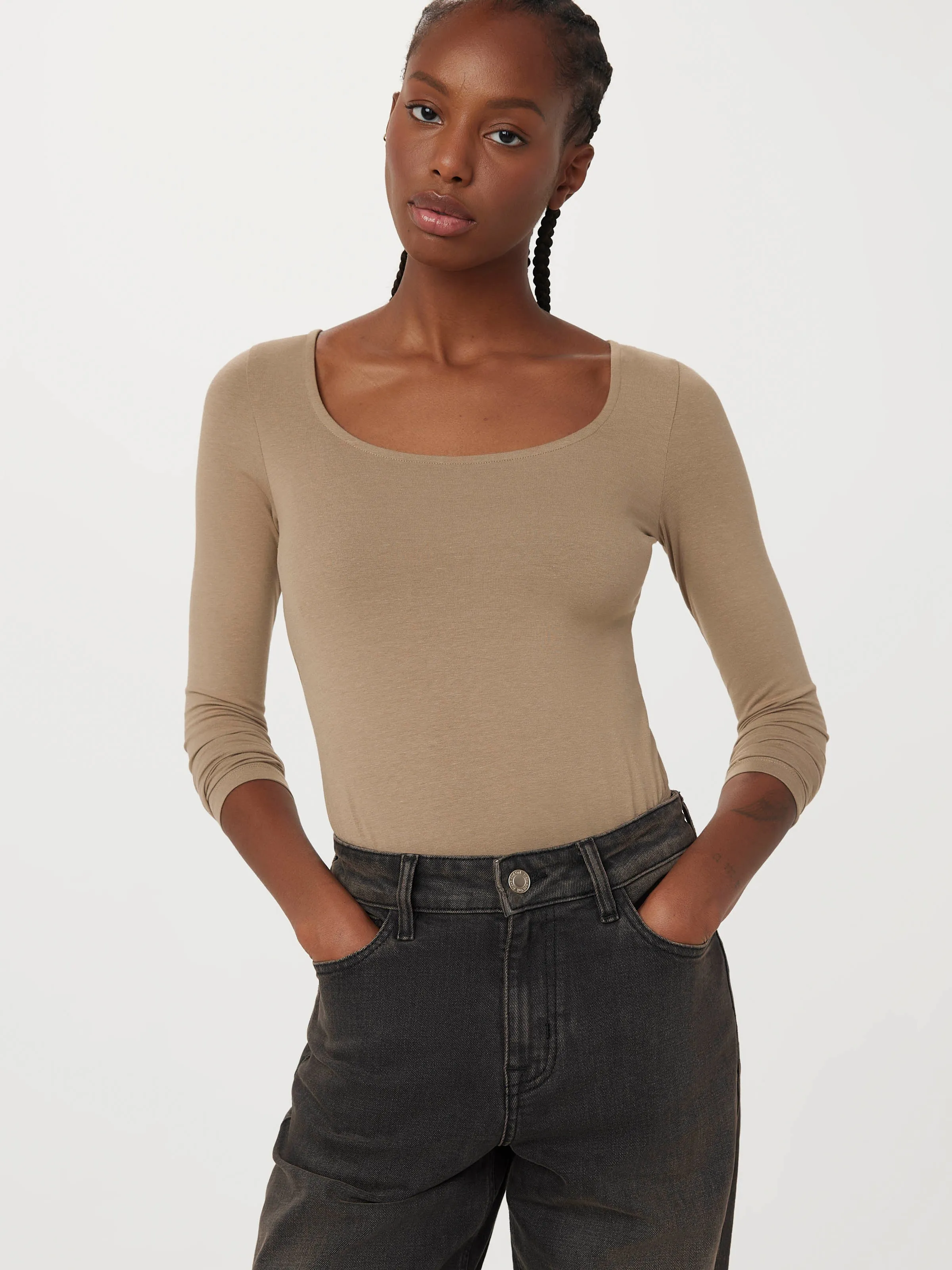 The U Neck Bodysuit in Taupe