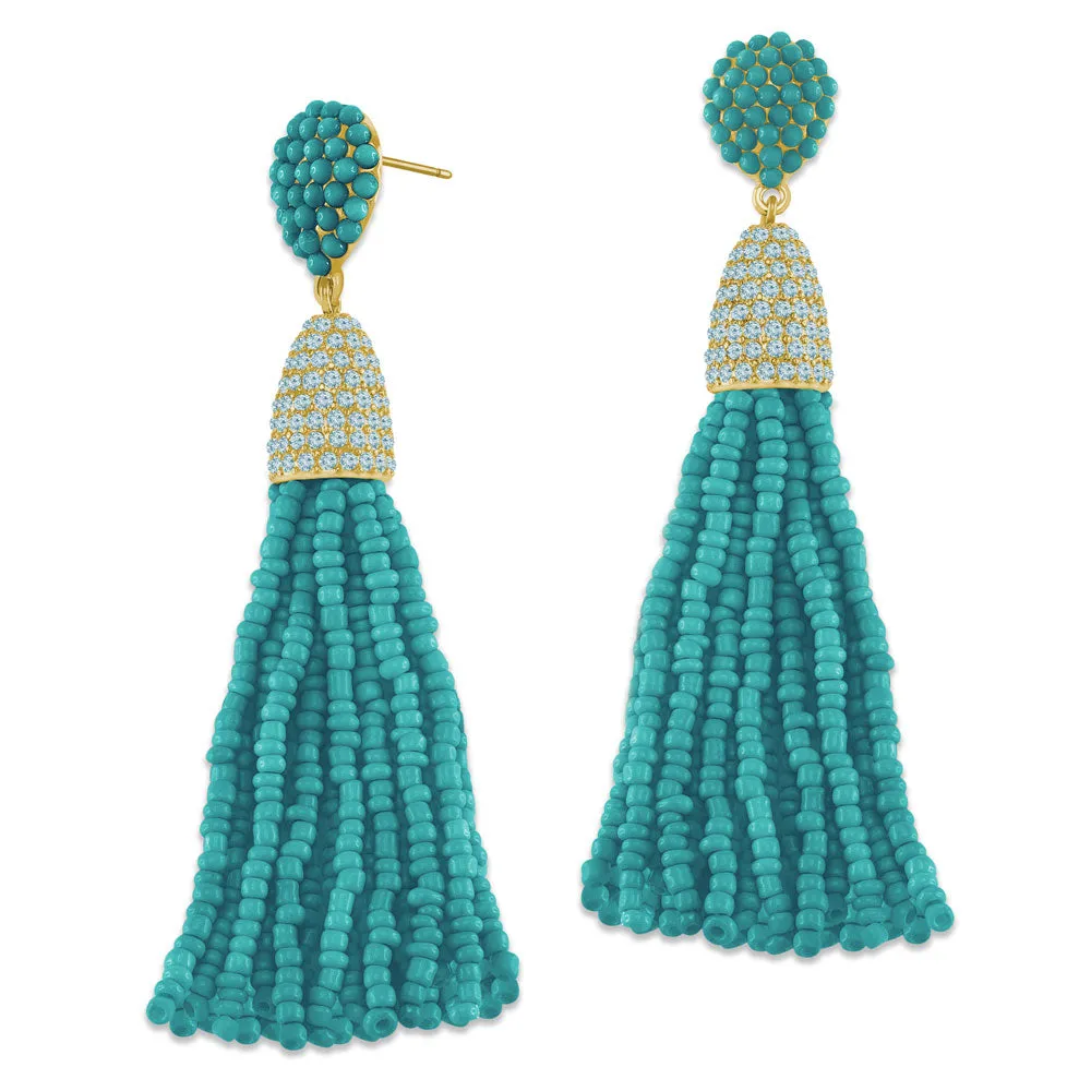 “Time to Tassel” Pave Crystals & Seed Beads Drop Earrings