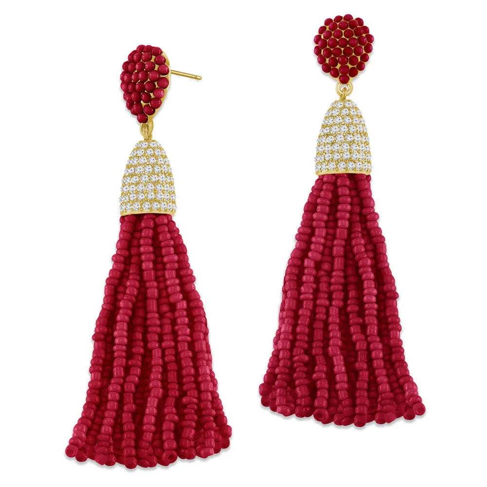“Time to Tassel” Pave Crystals & Seed Beads Drop Earrings