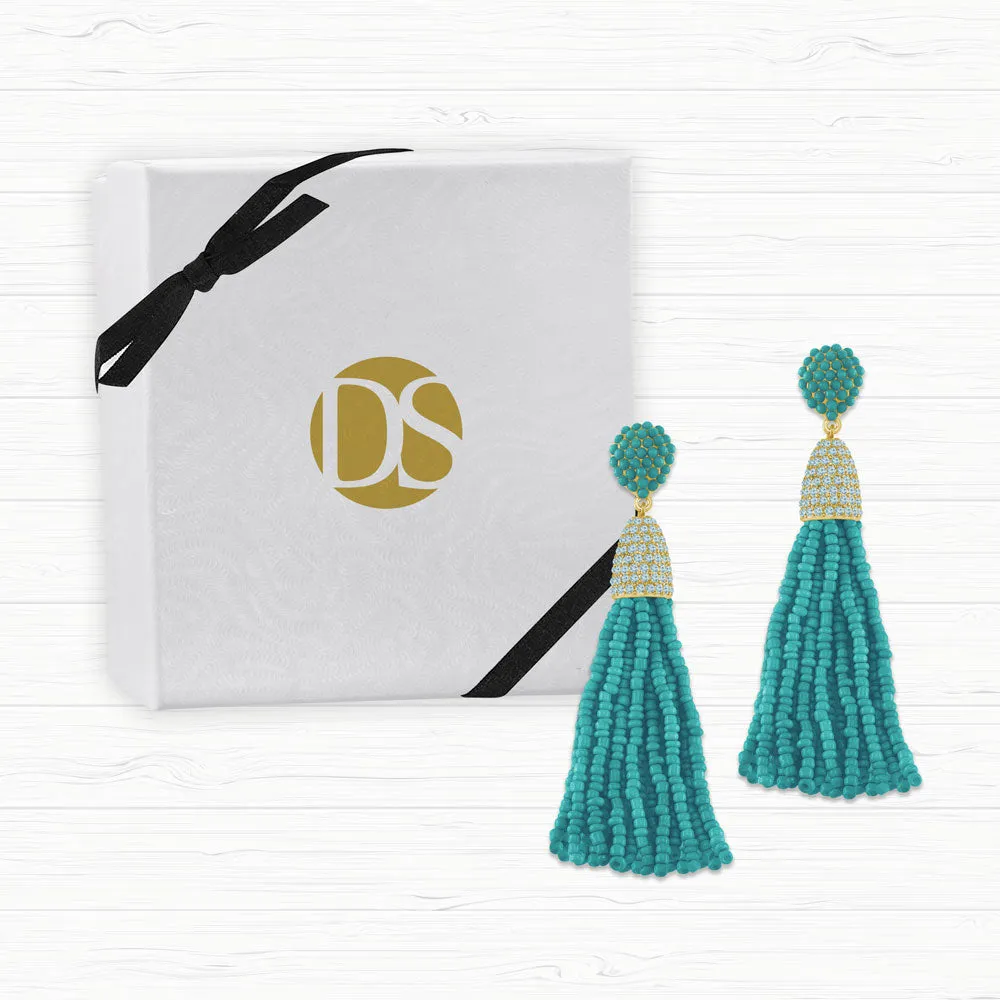 “Time to Tassel” Pave Crystals & Seed Beads Drop Earrings