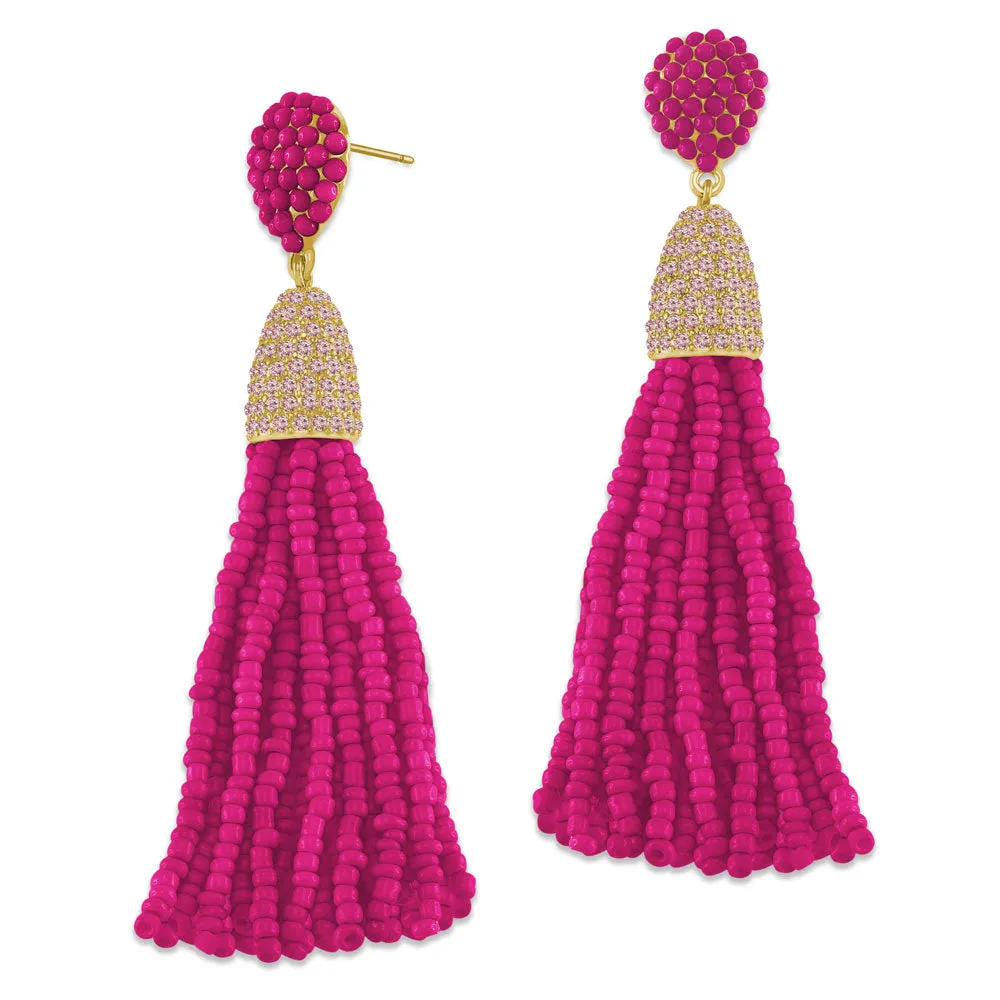 “Time to Tassel” Pave Crystals & Seed Beads Drop Earrings