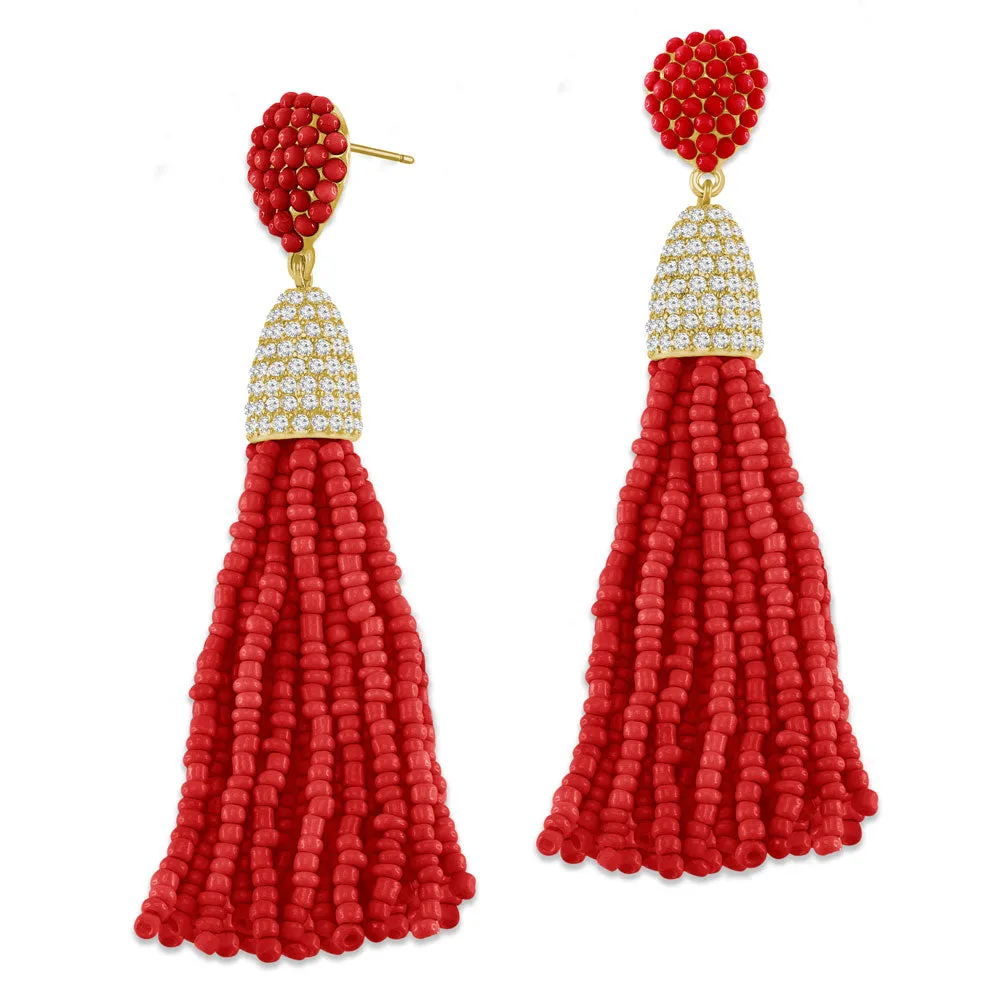 “Time to Tassel” Pave Crystals & Seed Beads Drop Earrings