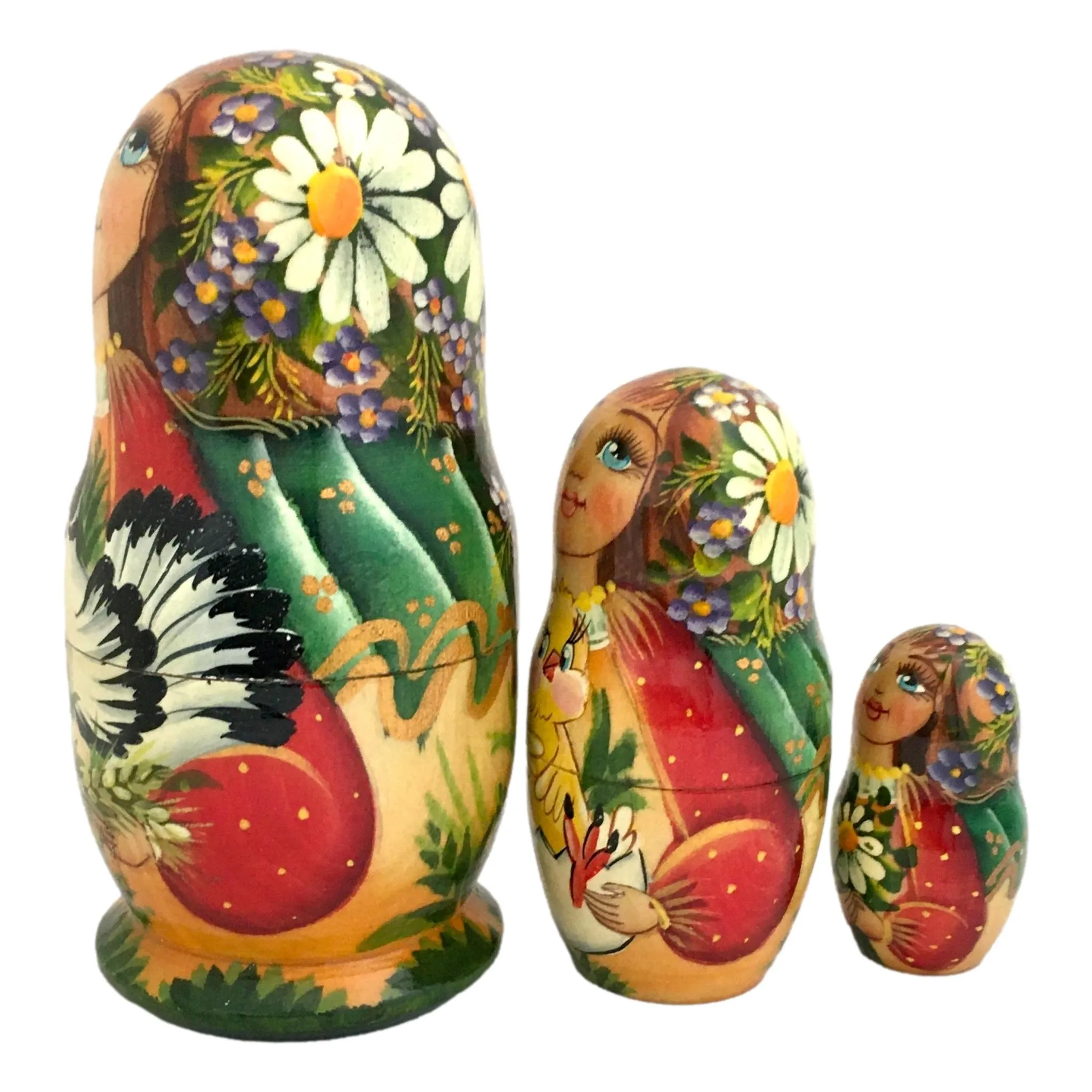 Traditional Russian Doll with Chicken Set of 5