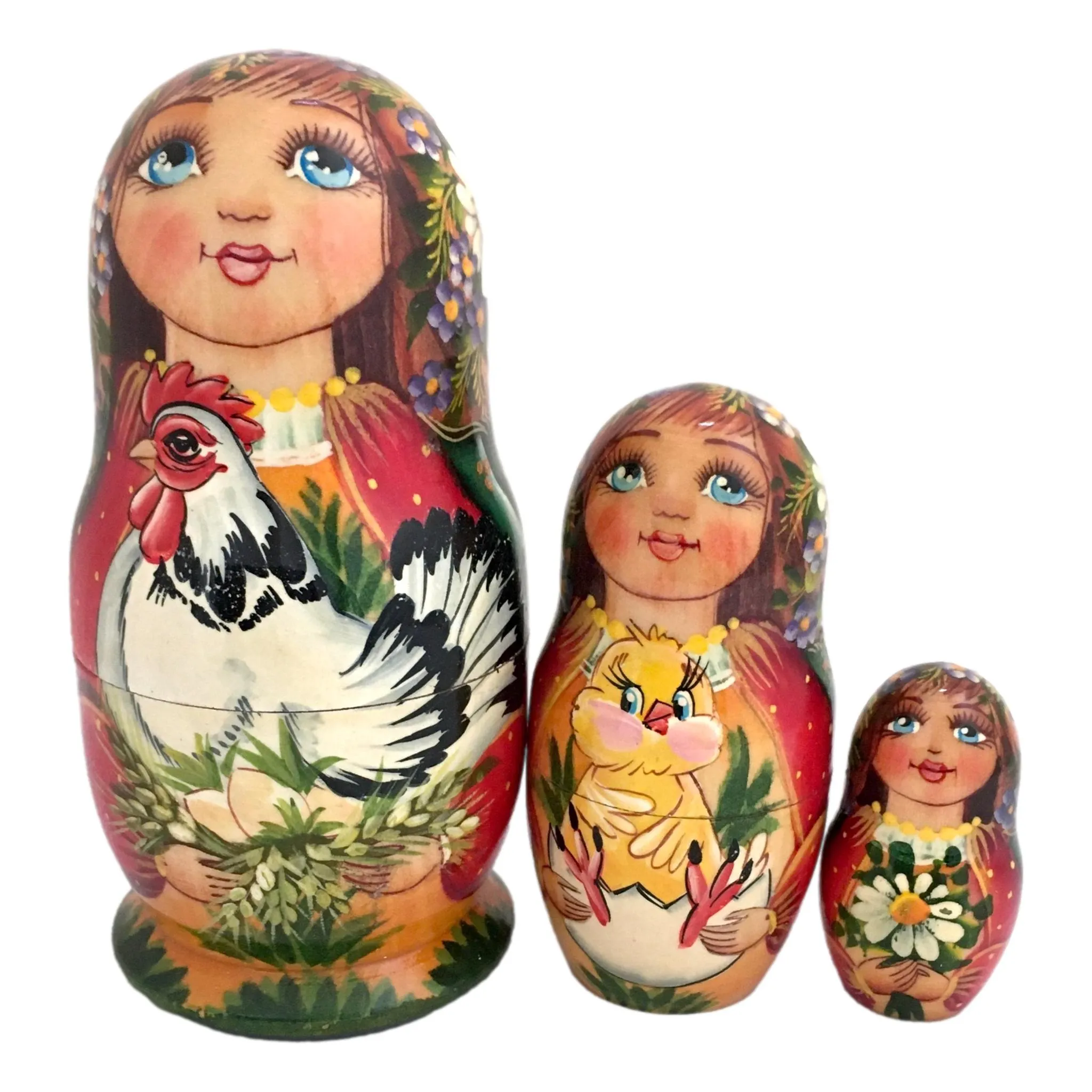 Traditional Russian Doll with Chicken Set of 5