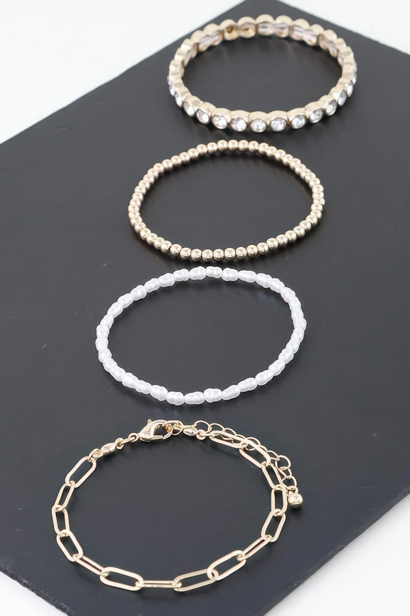 Triple Rhinestone Beaded Bracelet