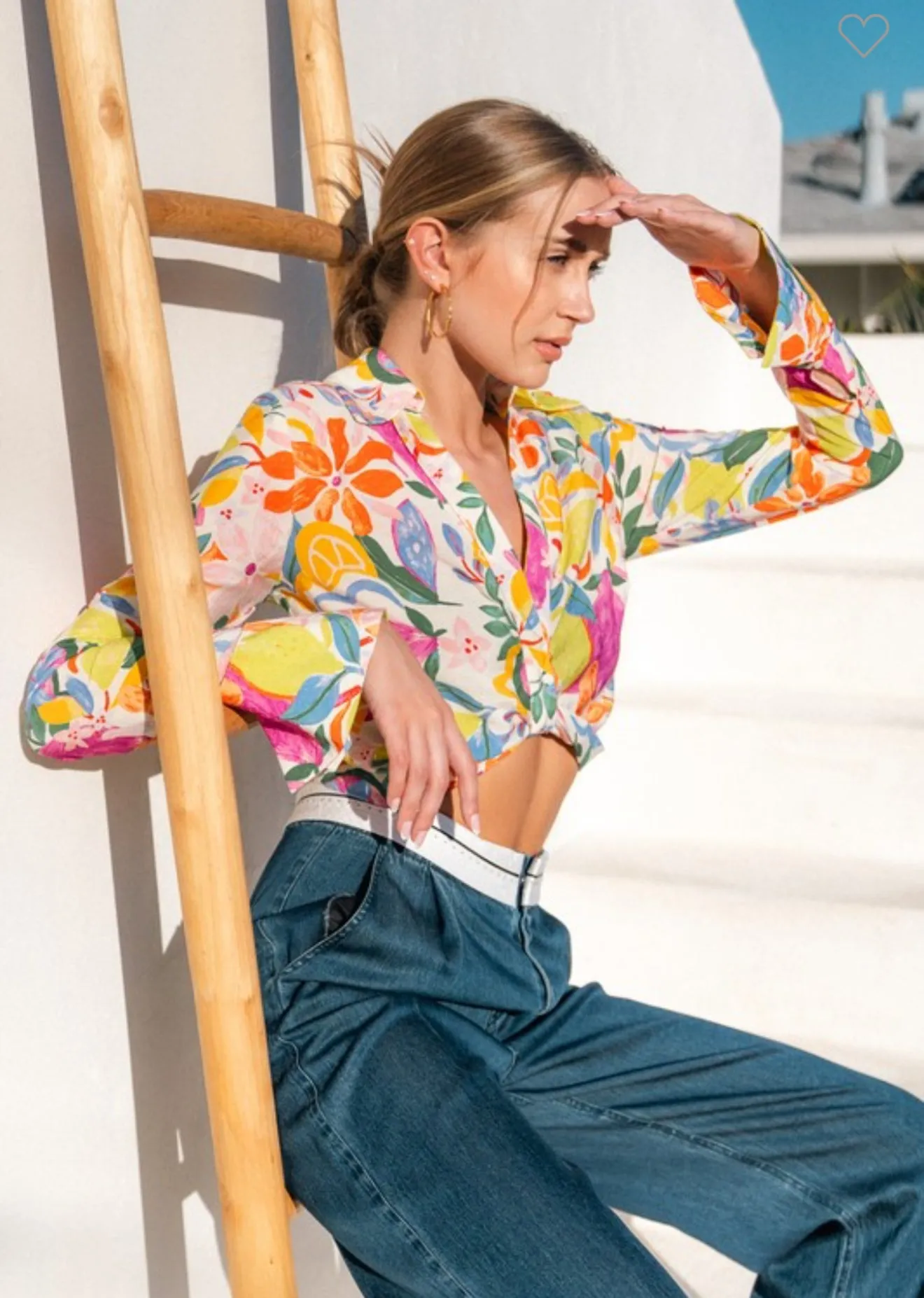 Tropical Bell Sleeve Crop Top