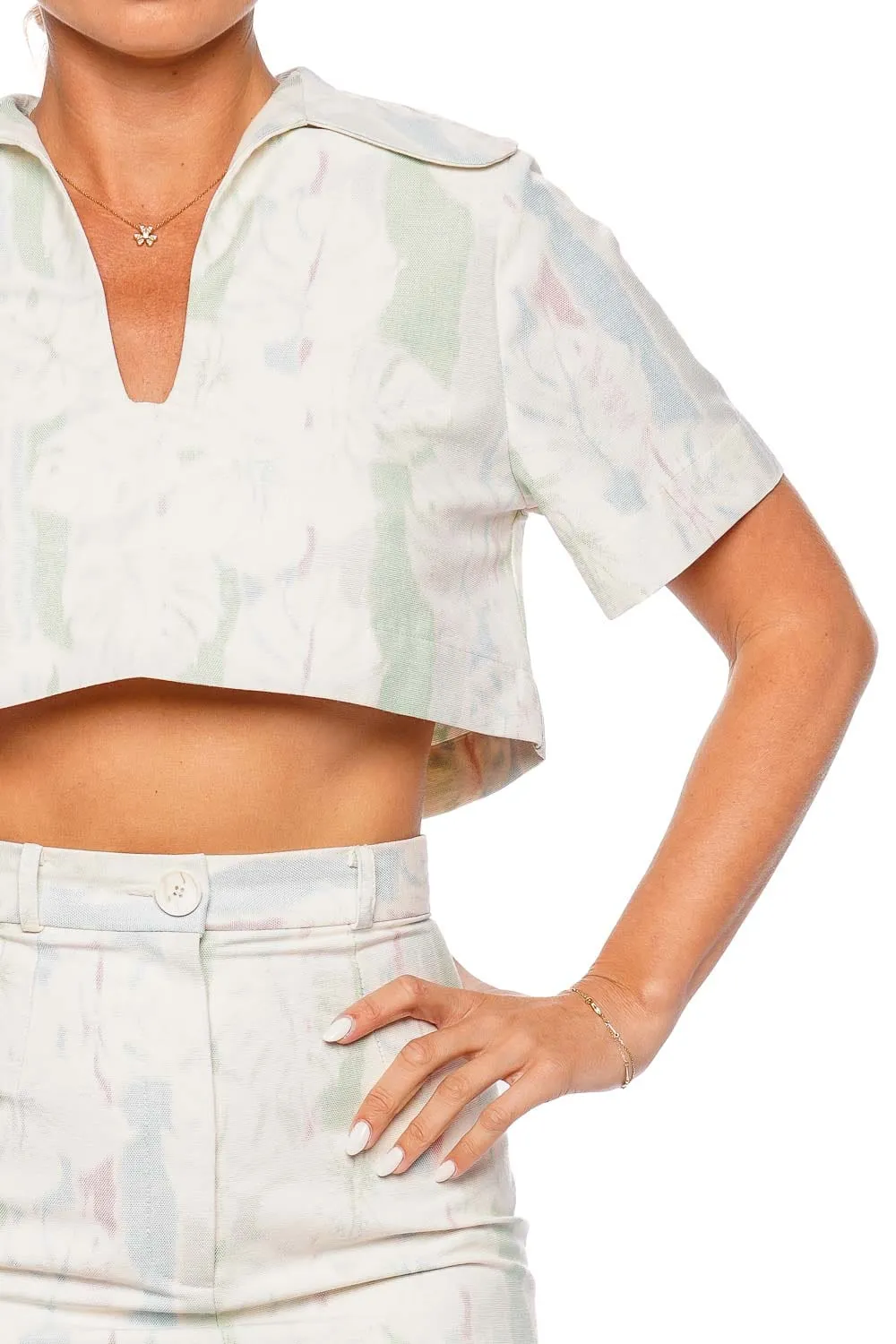 Tropical Printed Denim Popover Shirt