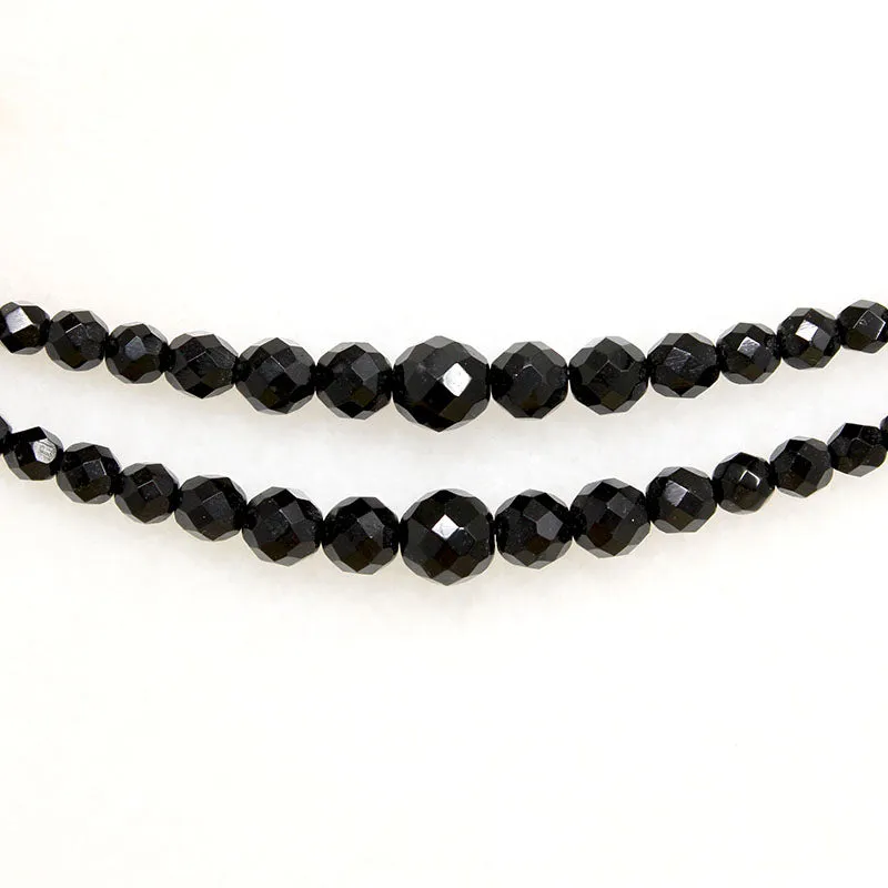 Two Strand Graduated Black Glass Beads with Rhinestones