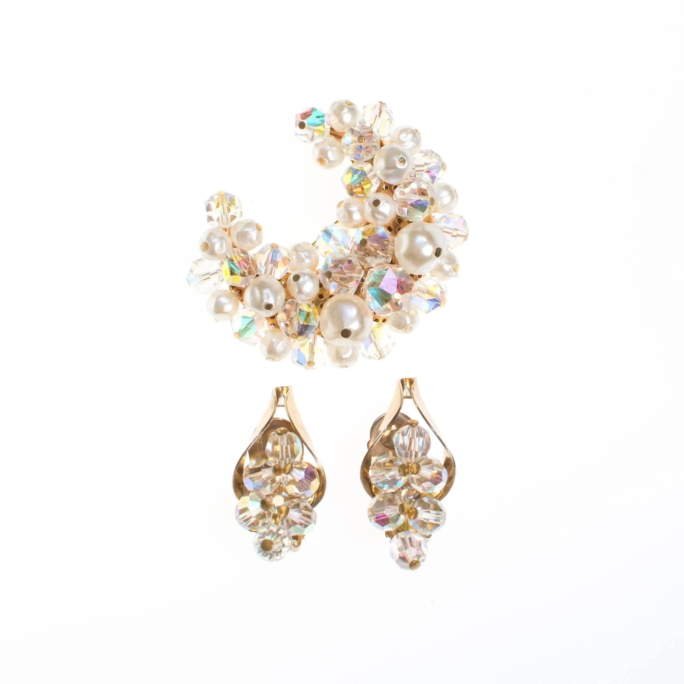 Vintage Aurora Borealis Crystal Bead Statement Earrings