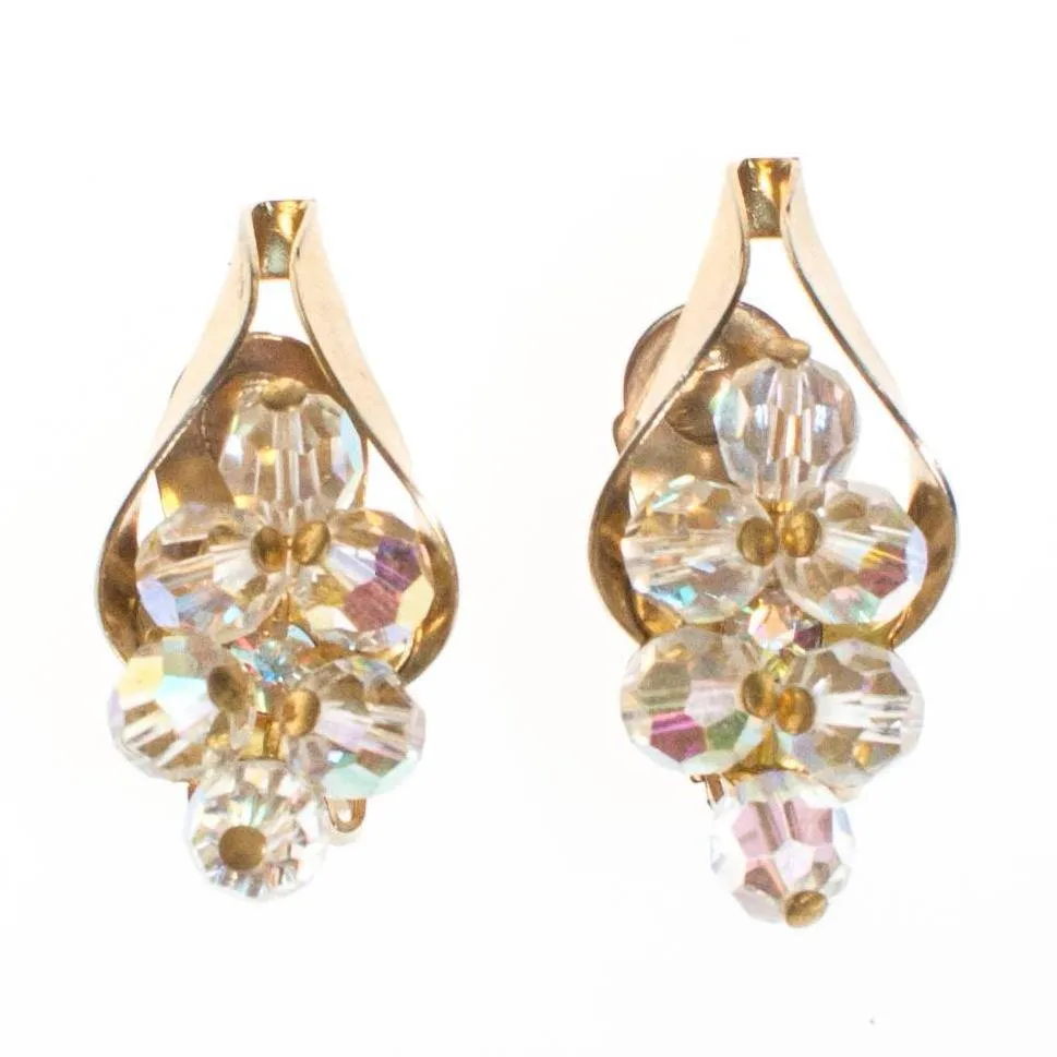 Vintage Aurora Borealis Crystal Bead Statement Earrings