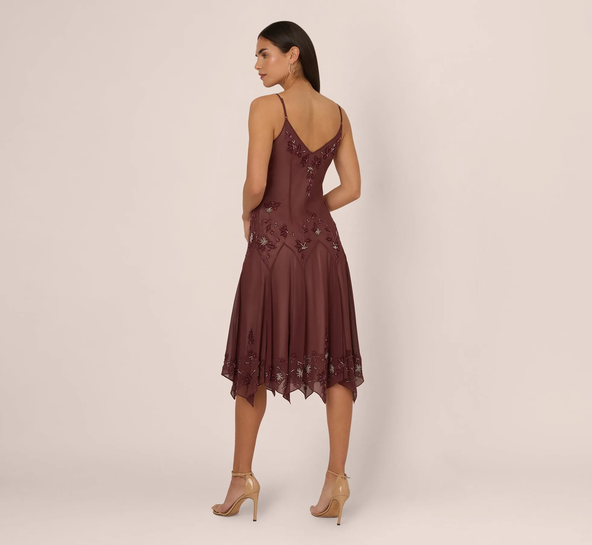 Vintage Beaded Midi Fairy Dress With Sharkbite Hem In Berry