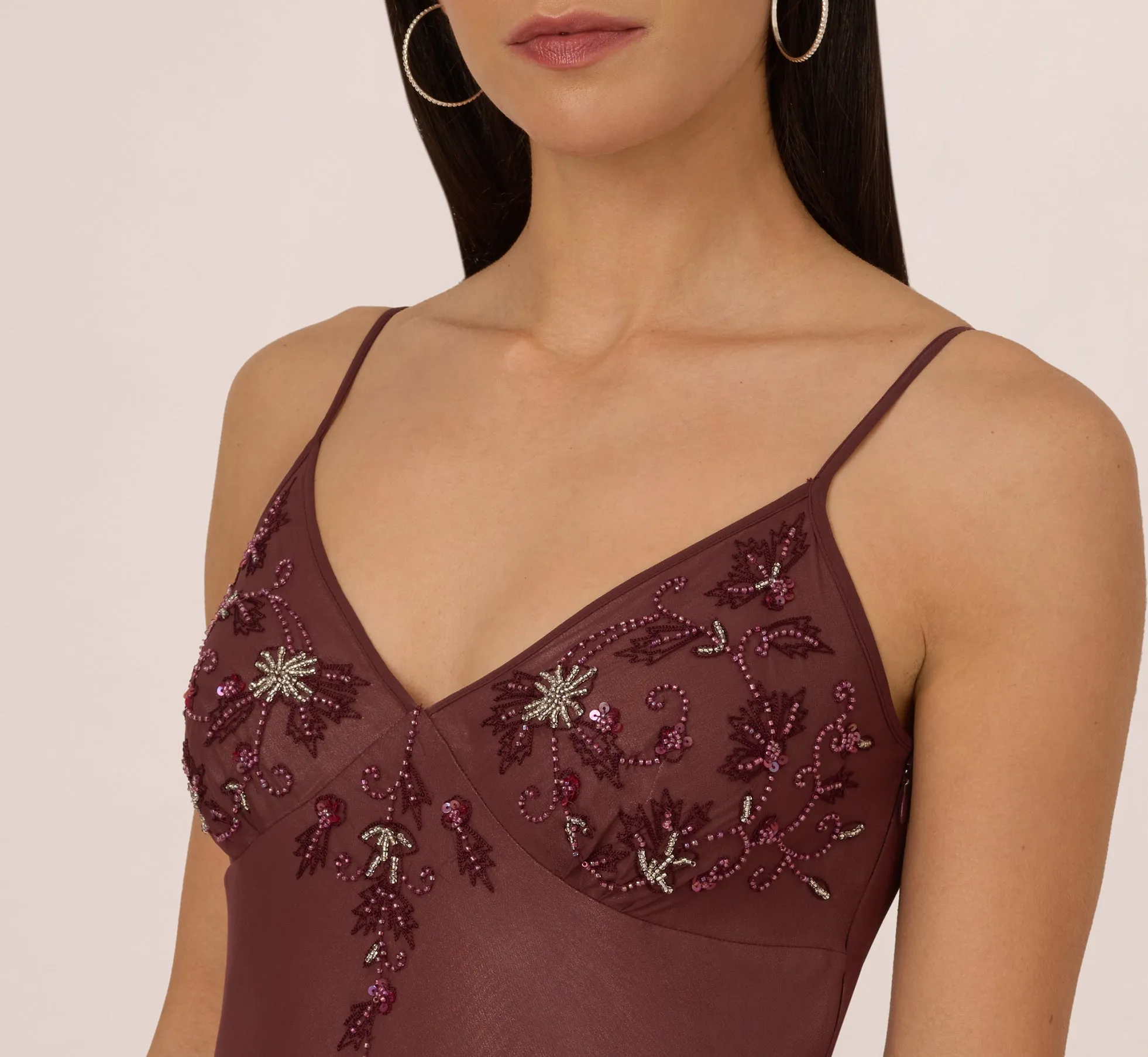 Vintage Beaded Midi Fairy Dress With Sharkbite Hem In Berry