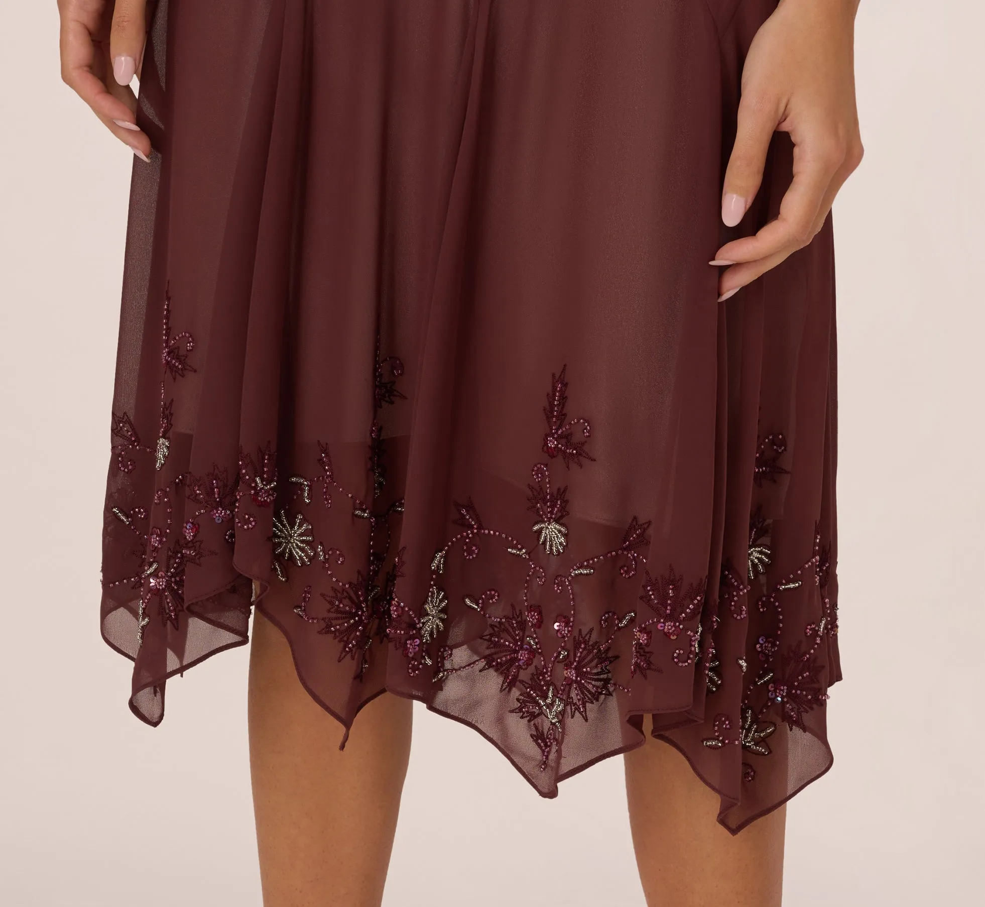 Vintage Beaded Midi Fairy Dress With Sharkbite Hem In Berry