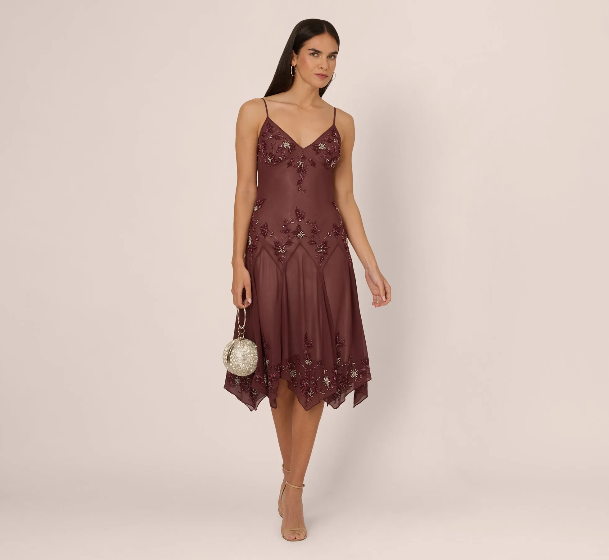 Vintage Beaded Midi Fairy Dress With Sharkbite Hem In Berry