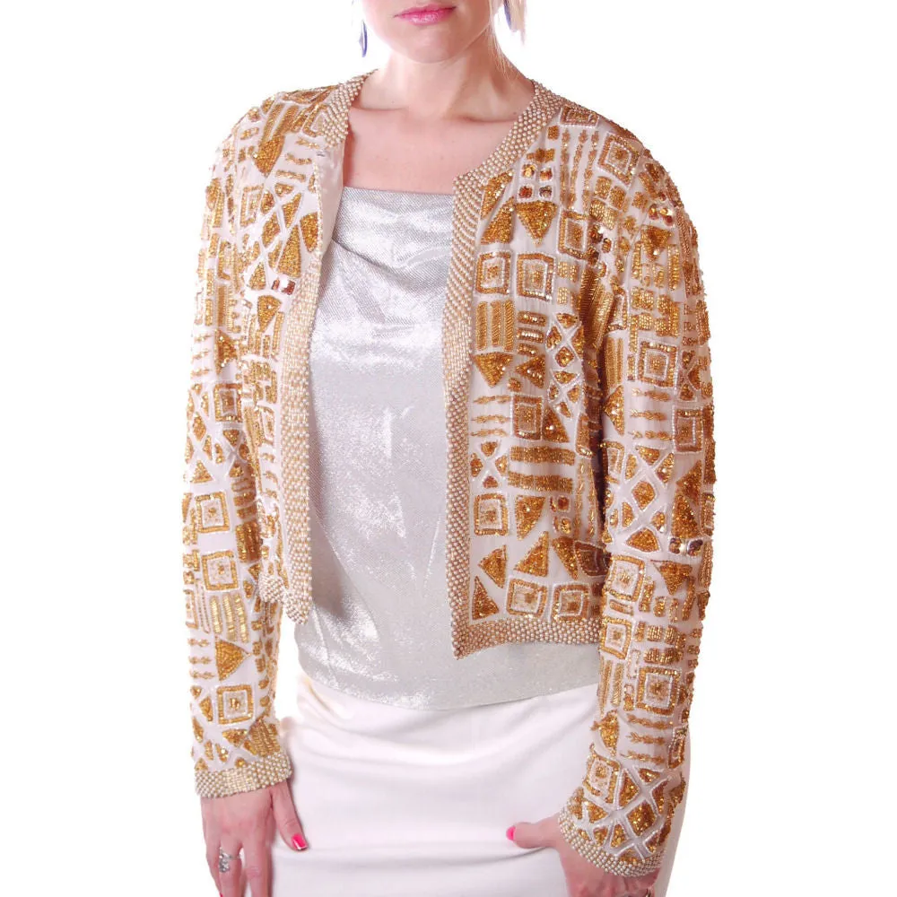 Vintage Gold Beaded Evening Jacket Della Roufogalia Niteline Small