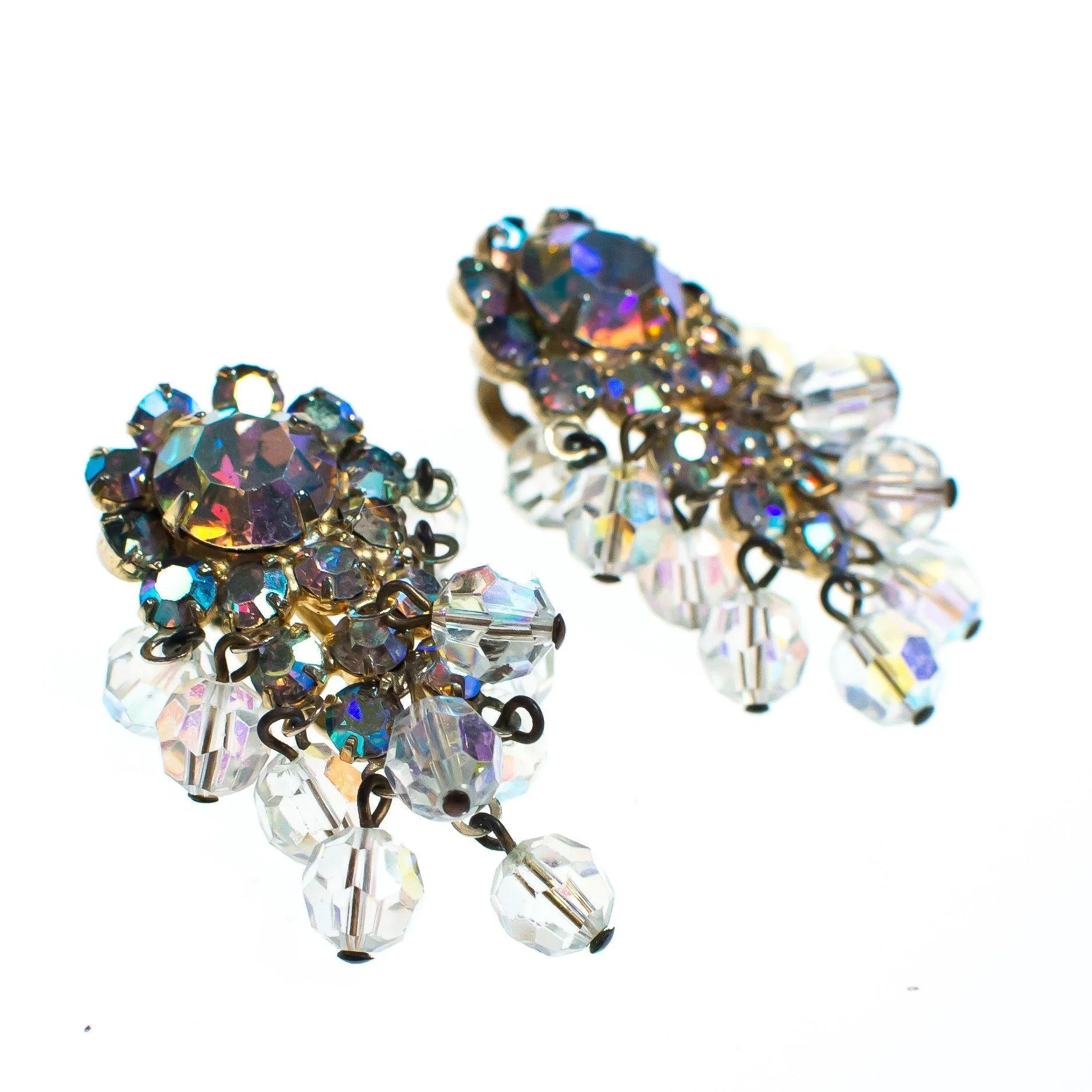 Vintage Juliana Aurora Borealis Crystal Beaded Statement Earrings, Clip On