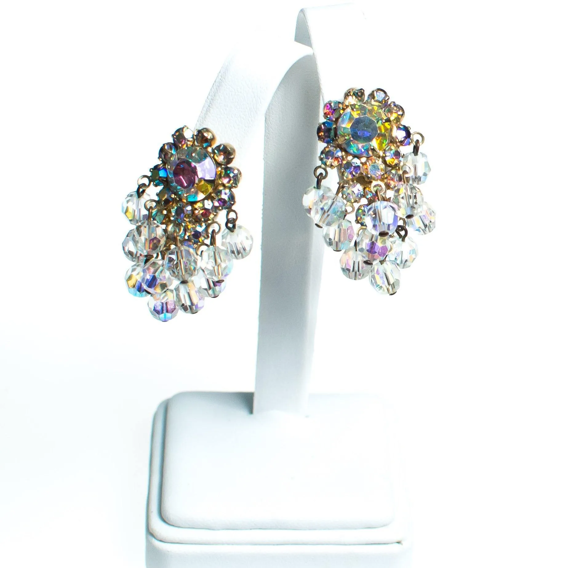 Vintage Juliana Aurora Borealis Crystal Beaded Statement Earrings, Clip On