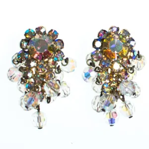Vintage Juliana Aurora Borealis Crystal Beaded Statement Earrings, Clip On
