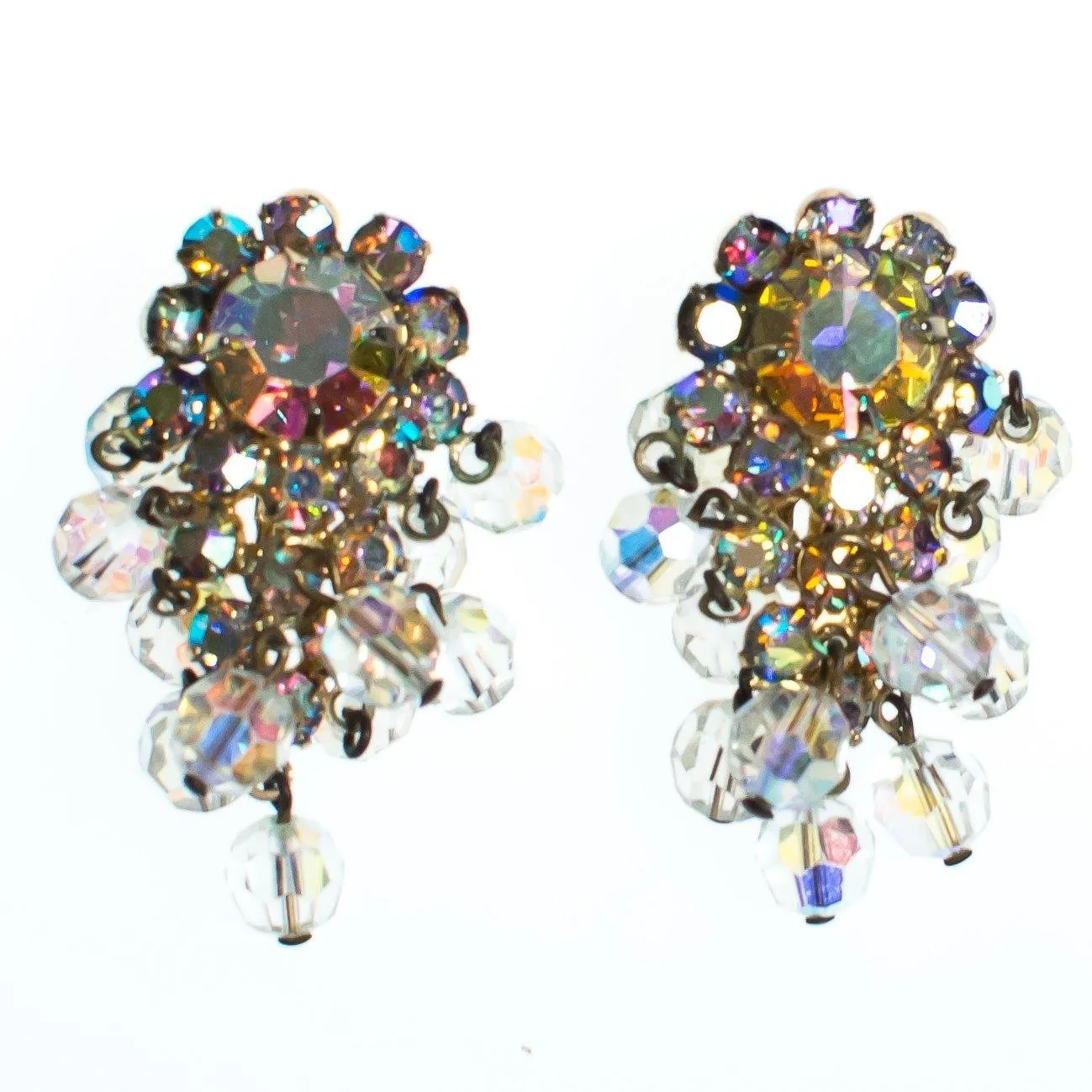 Vintage Juliana Aurora Borealis Crystal Beaded Statement Earrings, Clip On