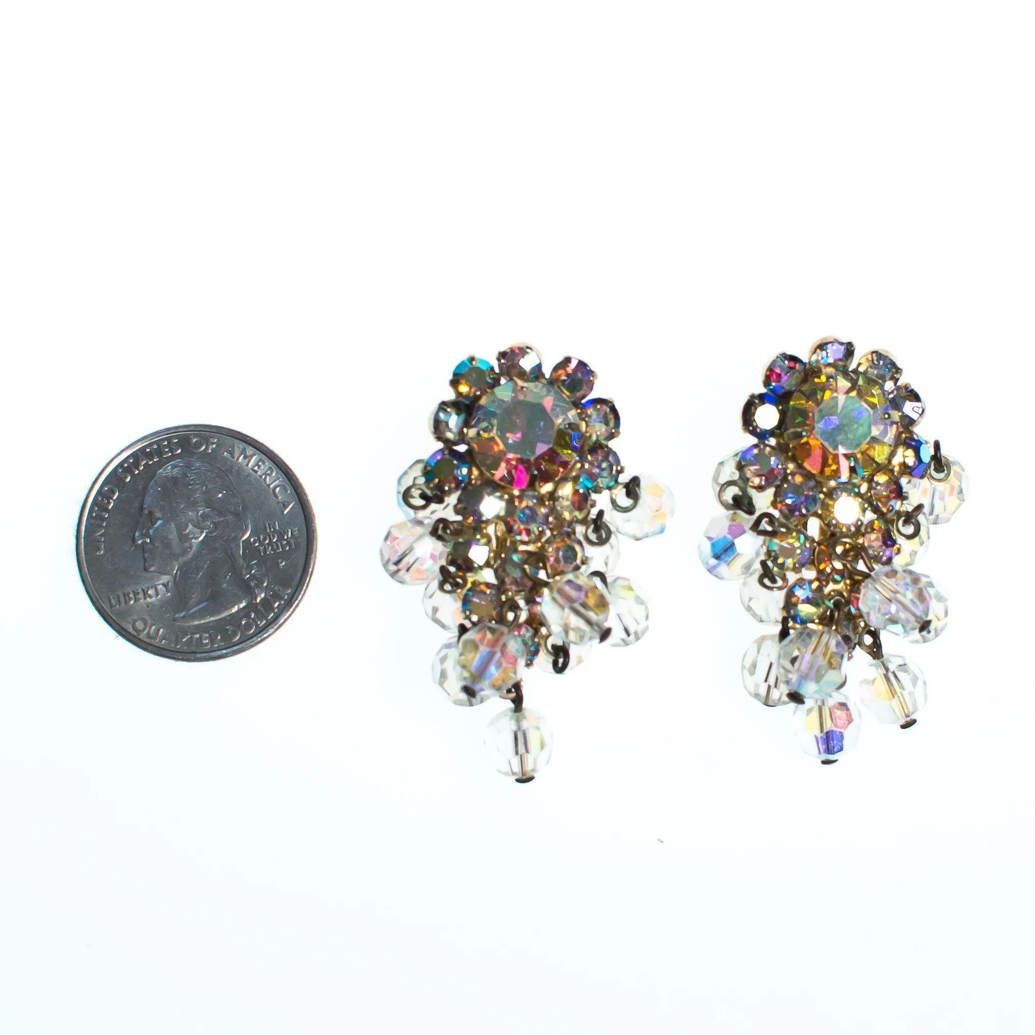 Vintage Juliana Aurora Borealis Crystal Beaded Statement Earrings, Clip On