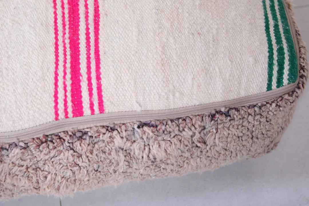 Vintage Moroccan Handmade Ottoman Berber Rug Pouf | Traditional Geometric Patterns