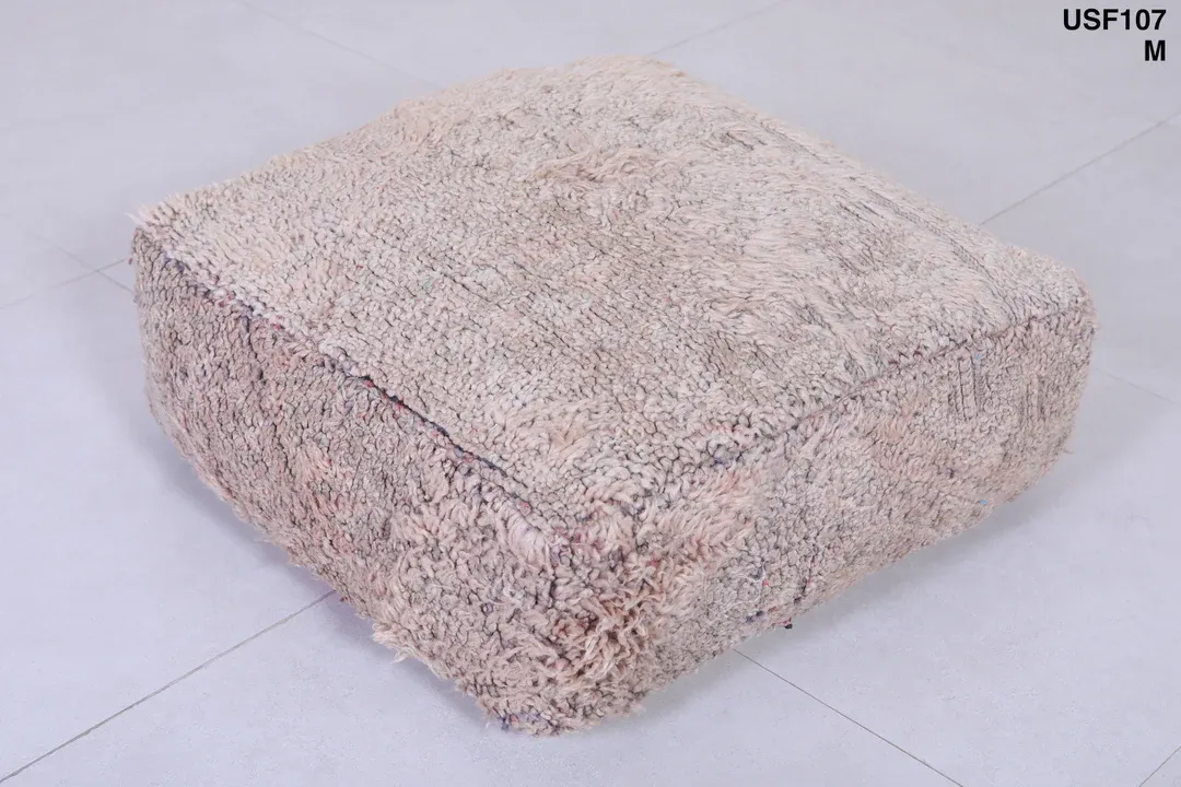 Vintage Moroccan Handmade Ottoman Berber Rug Pouf | Traditional Geometric Patterns