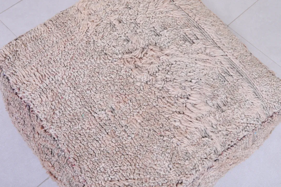 Vintage Moroccan Handmade Ottoman Berber Rug Pouf | Traditional Geometric Patterns