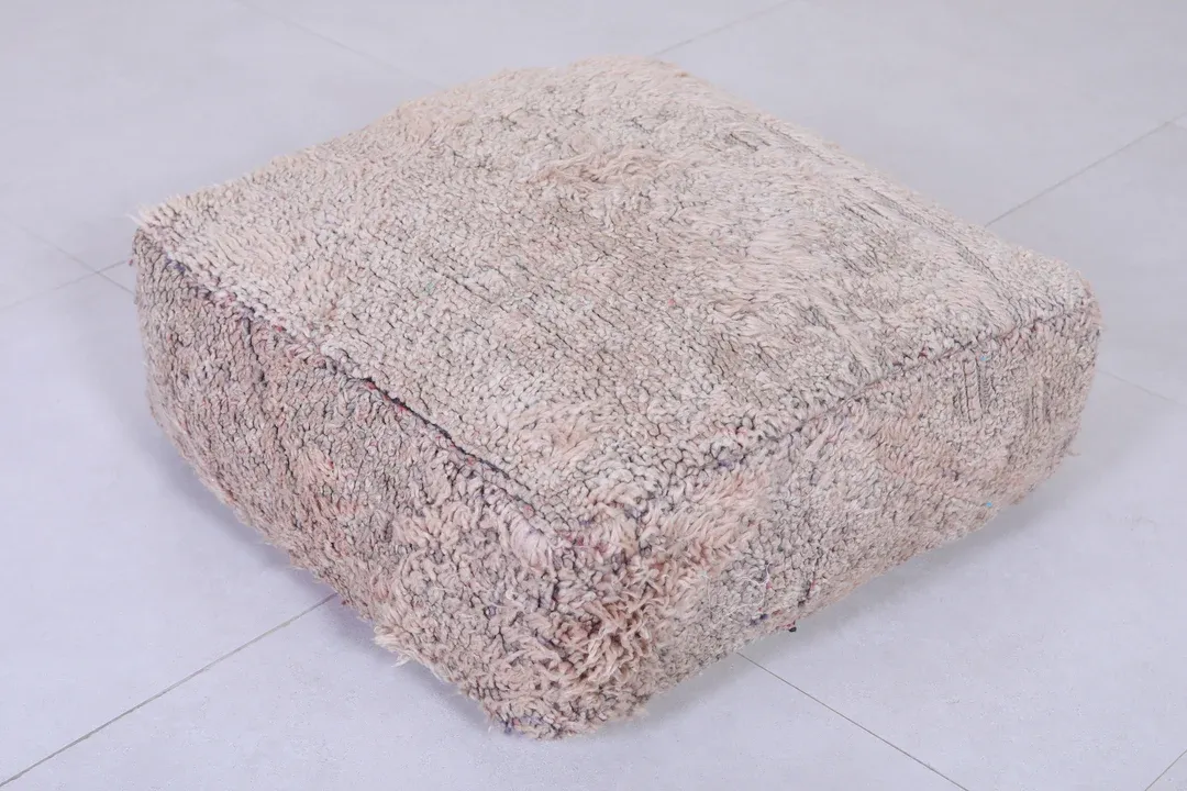 Vintage Moroccan Handmade Ottoman Berber Rug Pouf | Traditional Geometric Patterns