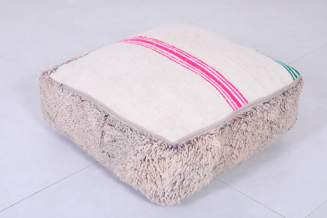 Vintage Moroccan Handmade Ottoman Berber Rug Pouf | Traditional Geometric Patterns