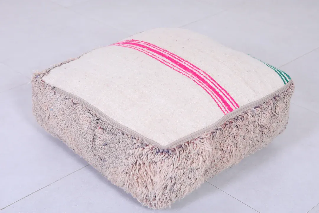Vintage Moroccan Handmade Ottoman Berber Rug Pouf | Traditional Geometric Patterns