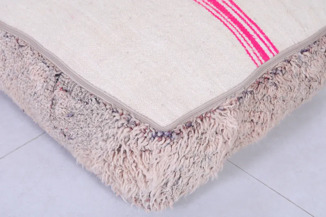 Vintage Moroccan Handmade Ottoman Berber Rug Pouf | Traditional Geometric Patterns
