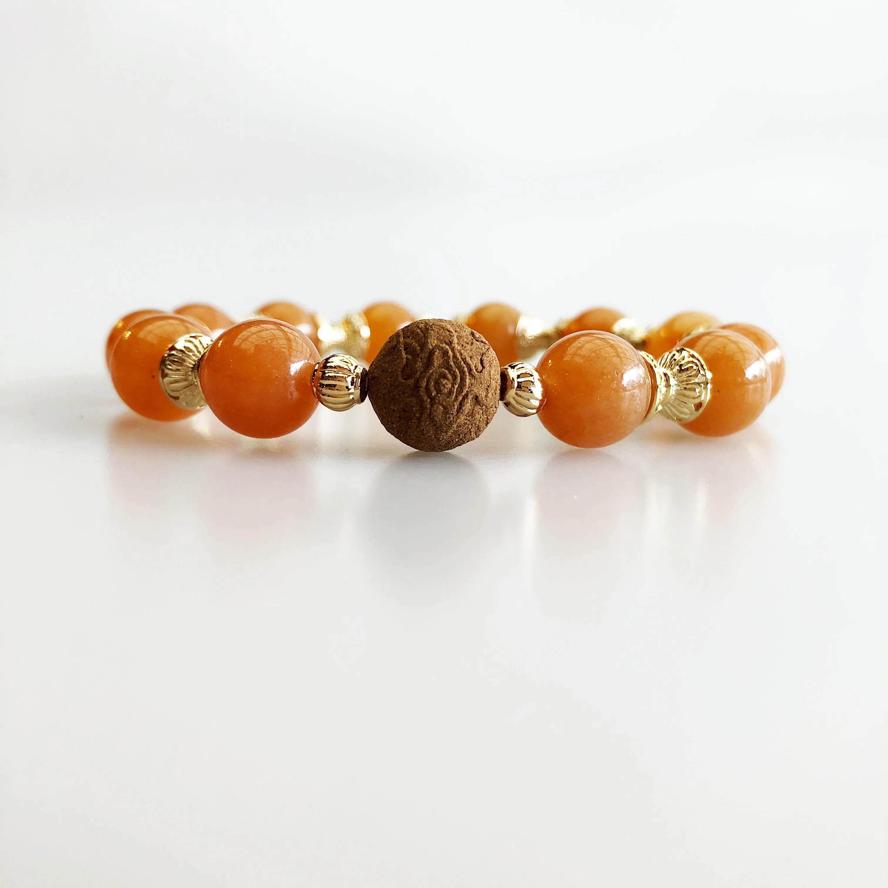 Vintage Style 10mm Orange Aventurine Herbal Bracelet