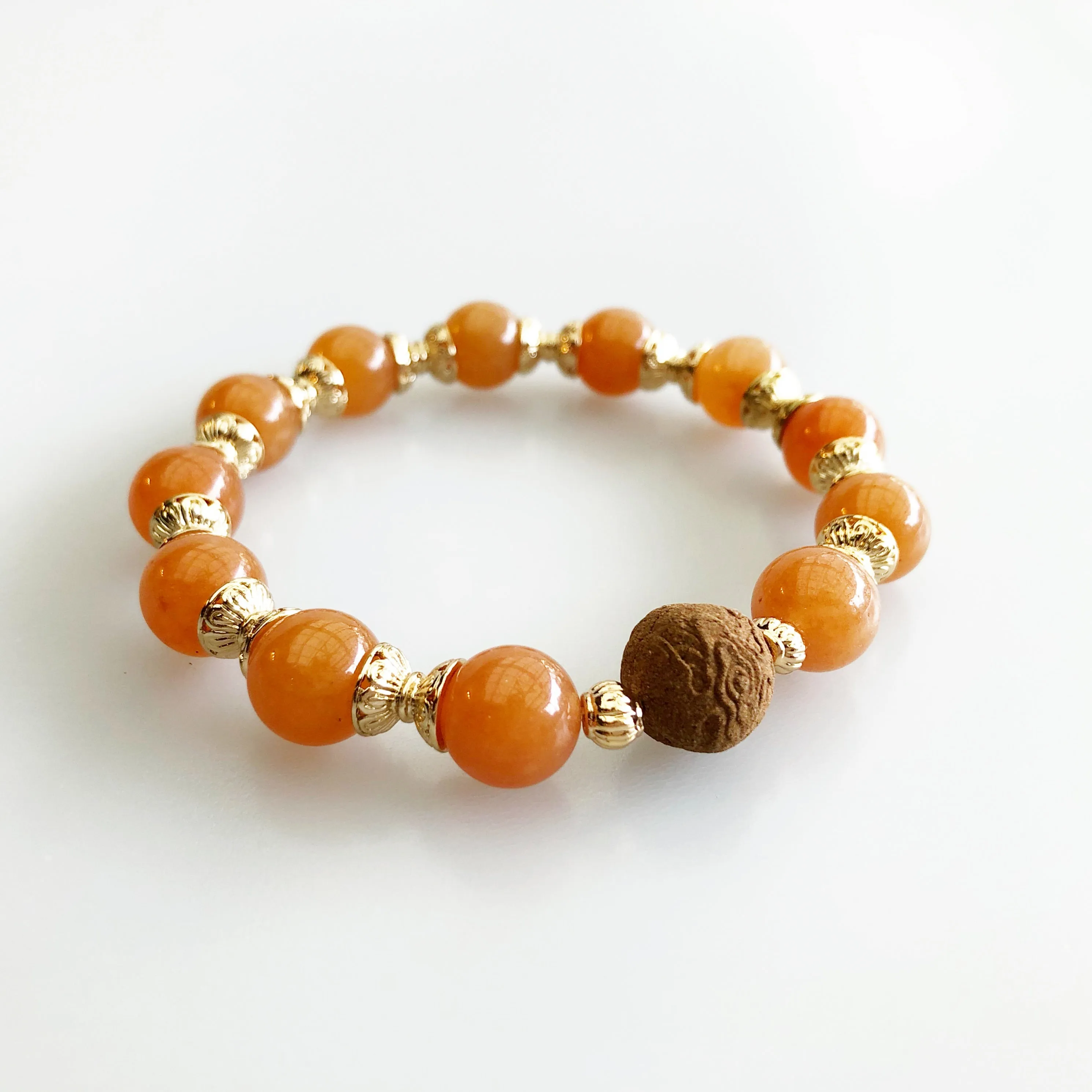 Vintage Style 10mm Orange Aventurine Herbal Bracelet