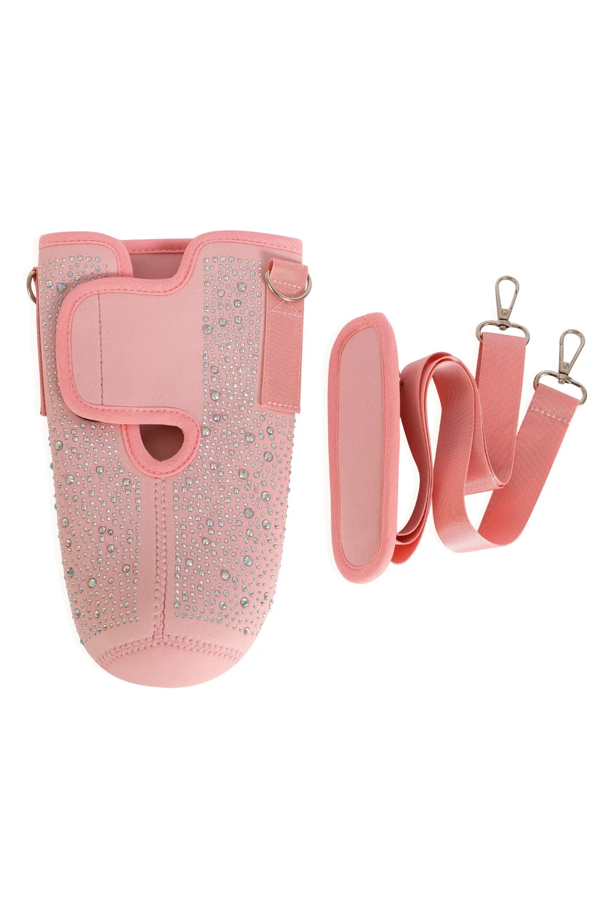 WATER BOTTLE CARRIER W/ GLITTER RHINESTONES ADJUSTABLE STRAP