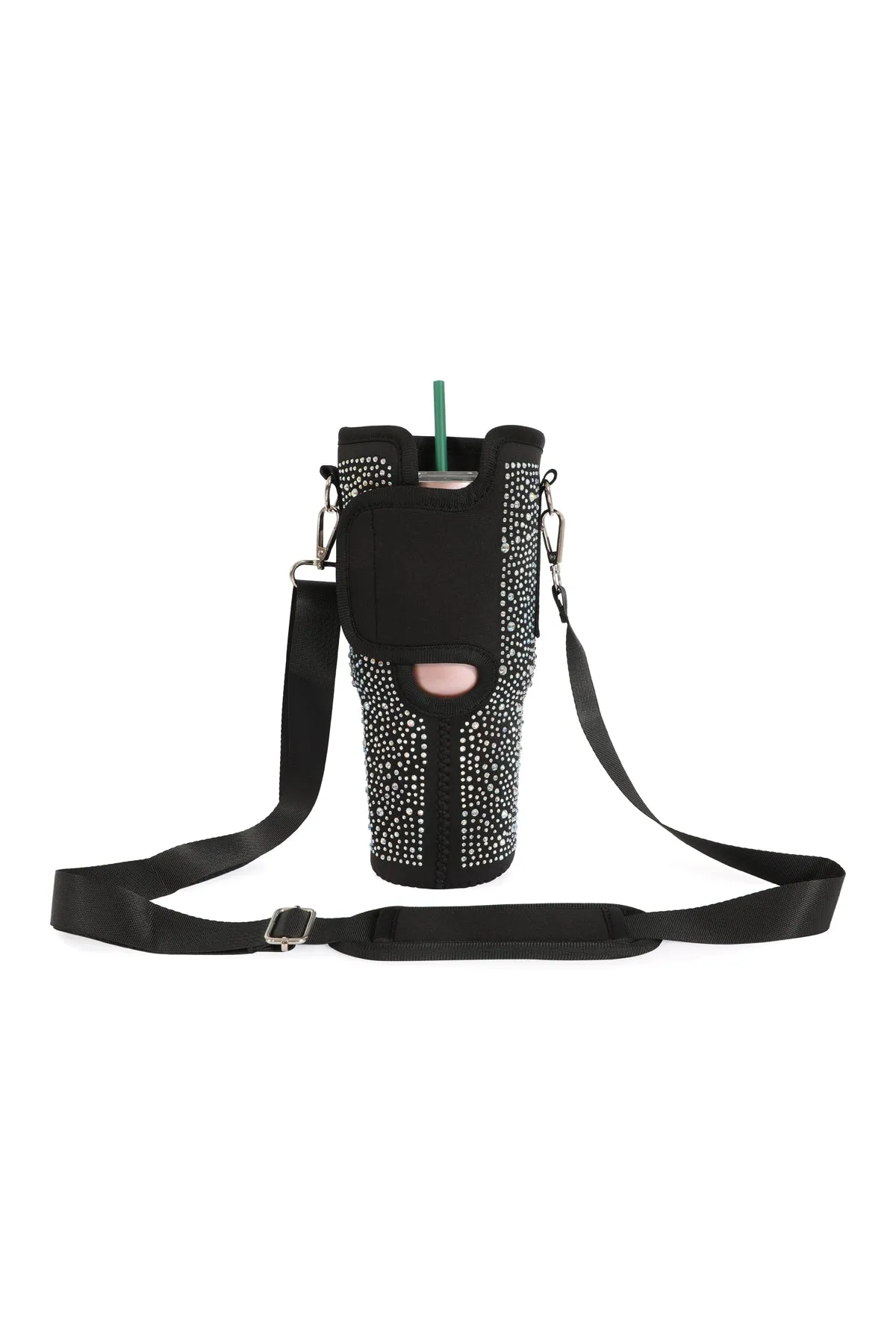 WATER BOTTLE CARRIER W/ GLITTER RHINESTONES ADJUSTABLE STRAP
