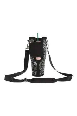 WATER BOTTLE CARRIER W/ GLITTER RHINESTONES ADJUSTABLE STRAP