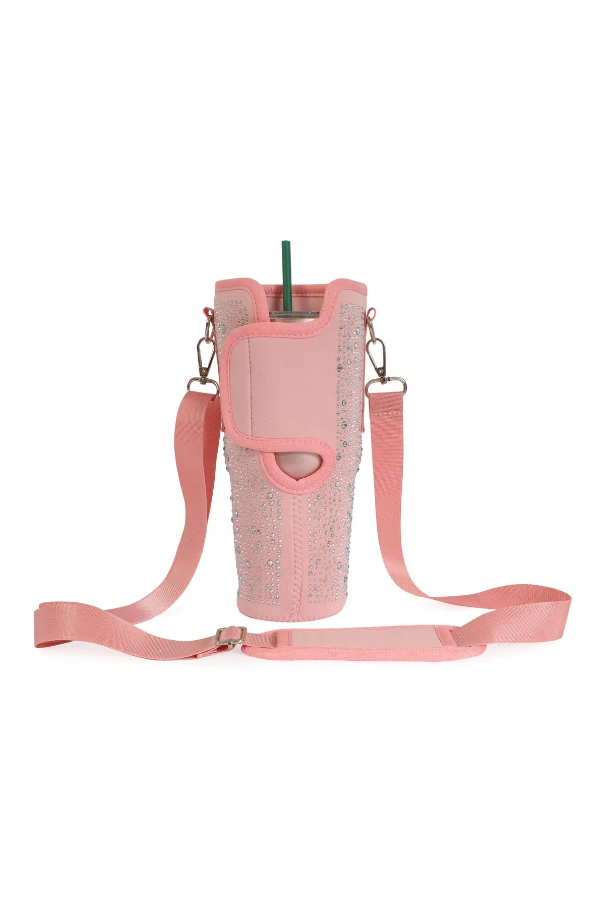 WATER BOTTLE CARRIER W/ GLITTER RHINESTONES ADJUSTABLE STRAP