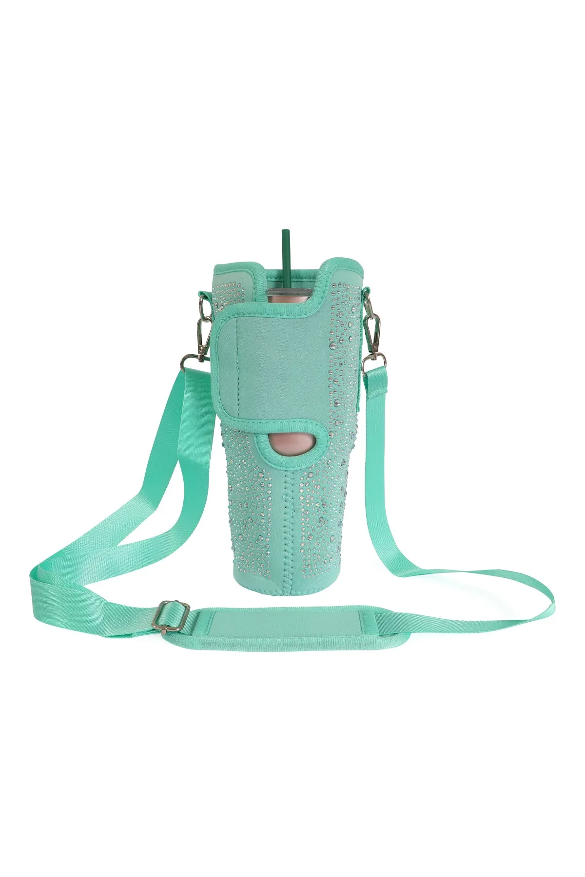WATER BOTTLE CARRIER W/ GLITTER RHINESTONES ADJUSTABLE STRAP