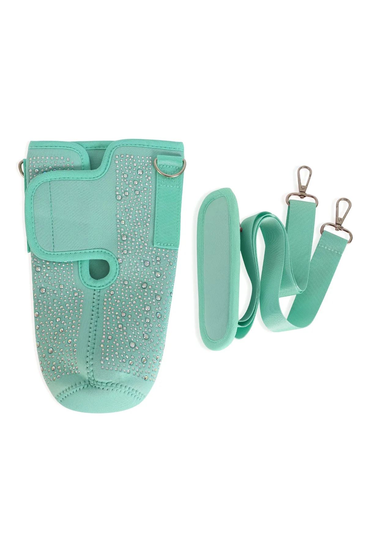 WATER BOTTLE CARRIER W/ GLITTER RHINESTONES ADJUSTABLE STRAP