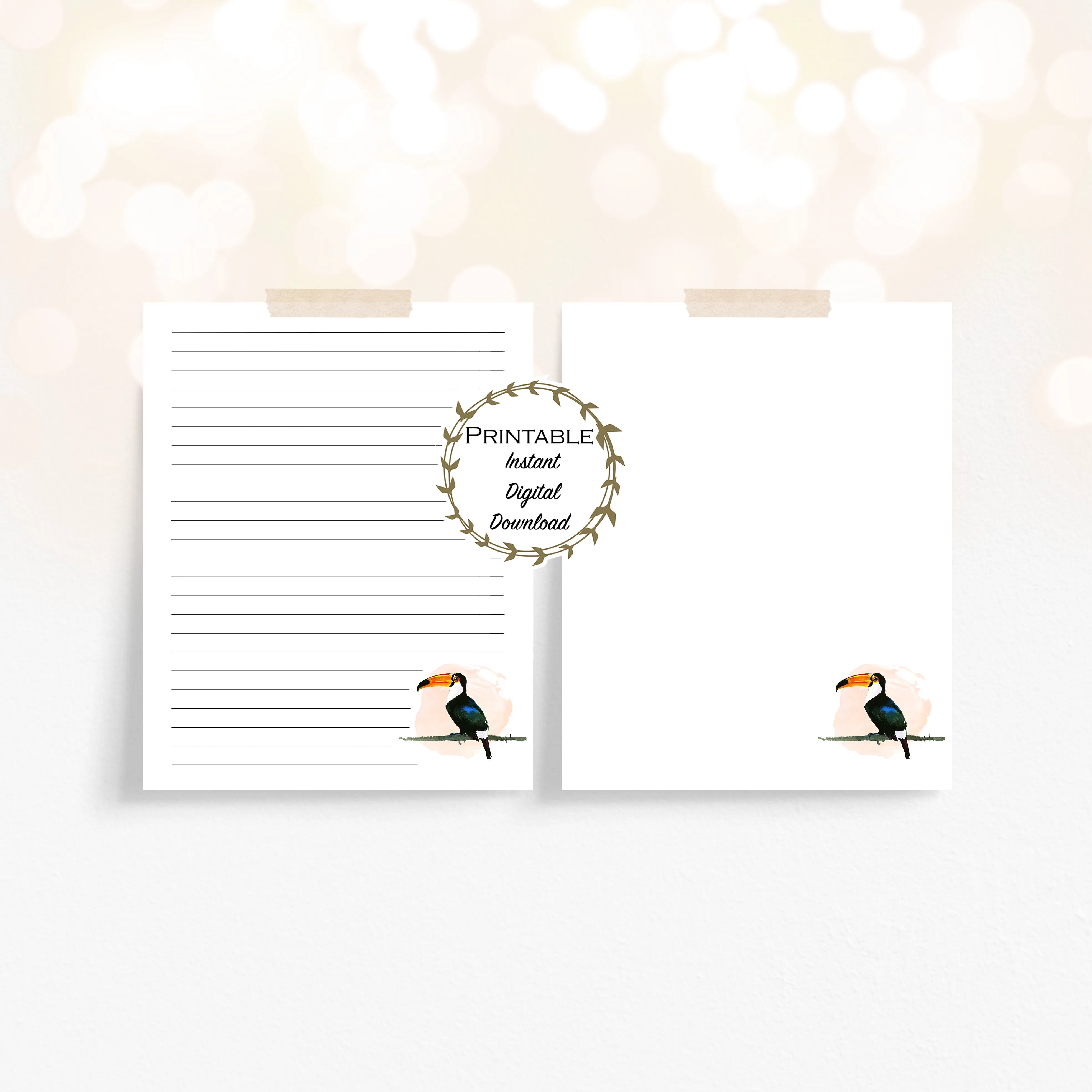 Watercolor Toucan Stationery Set Printable - Digital Download