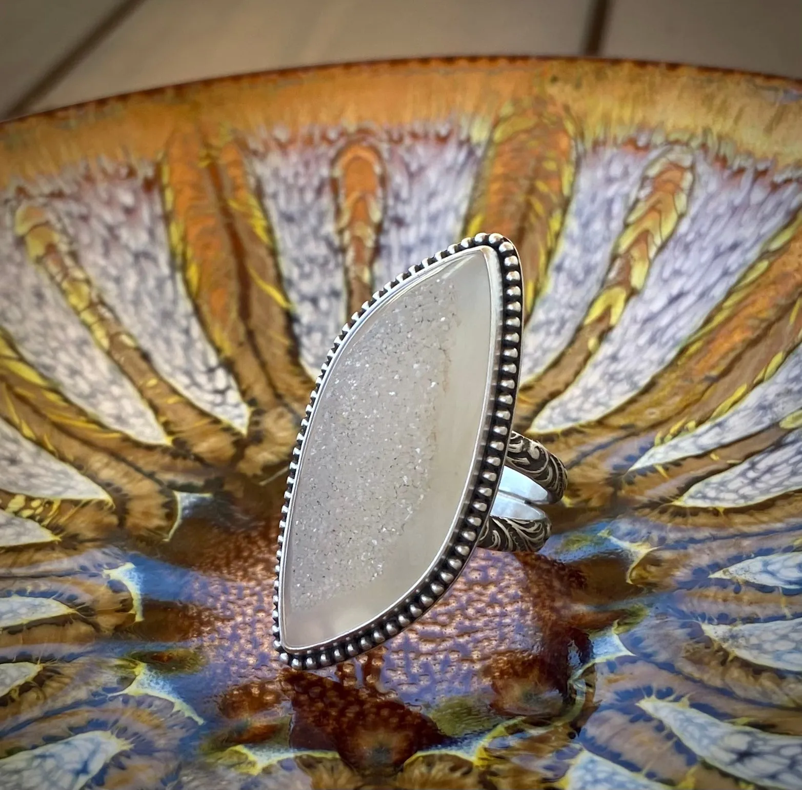White Quartz Druzy Ring