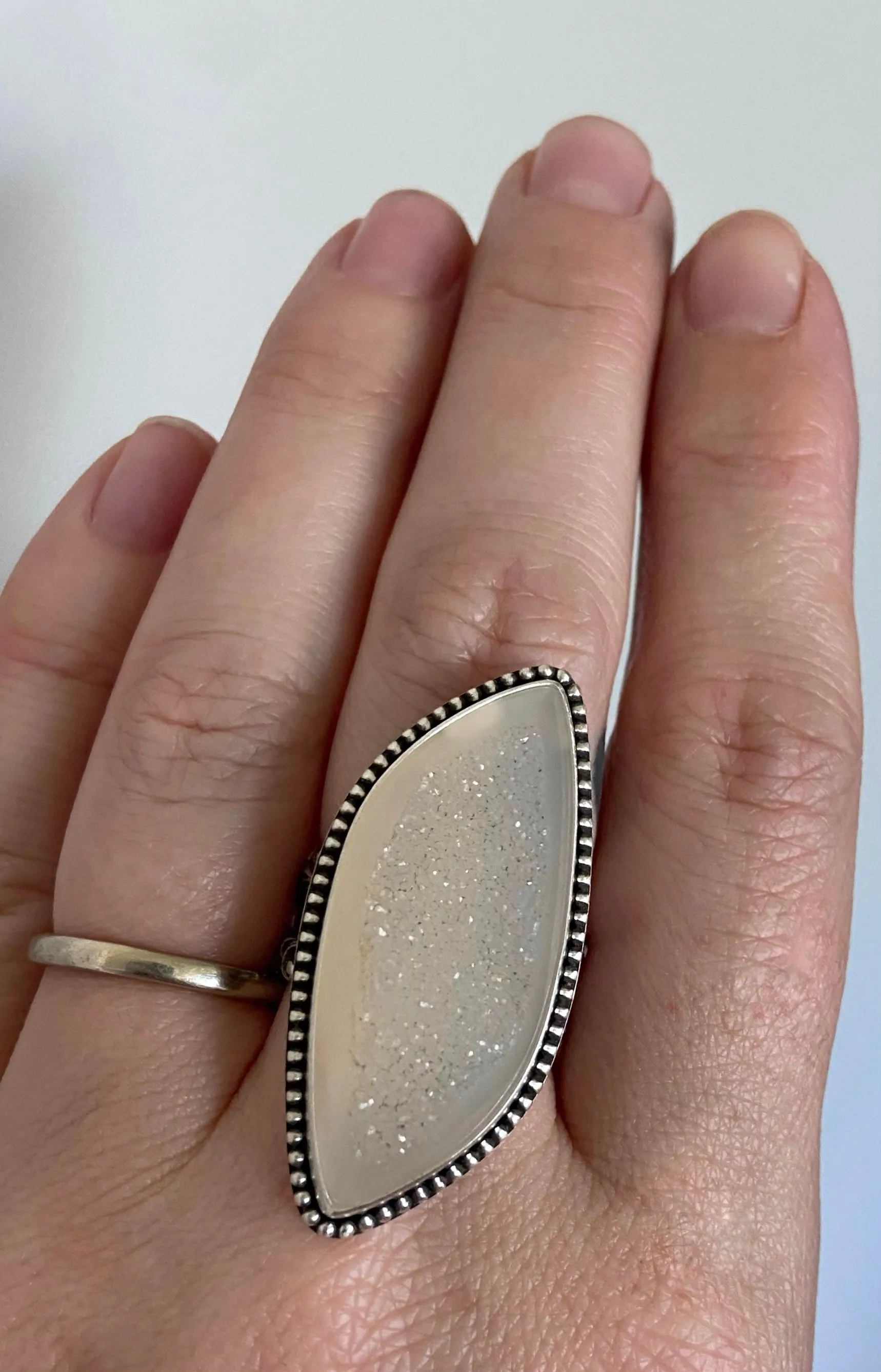 White Quartz Druzy Ring