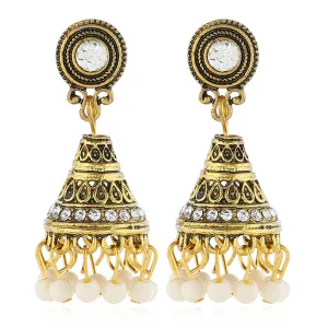 White Resin & Cubic Zirconia Beaded Tassel Drop Earrings